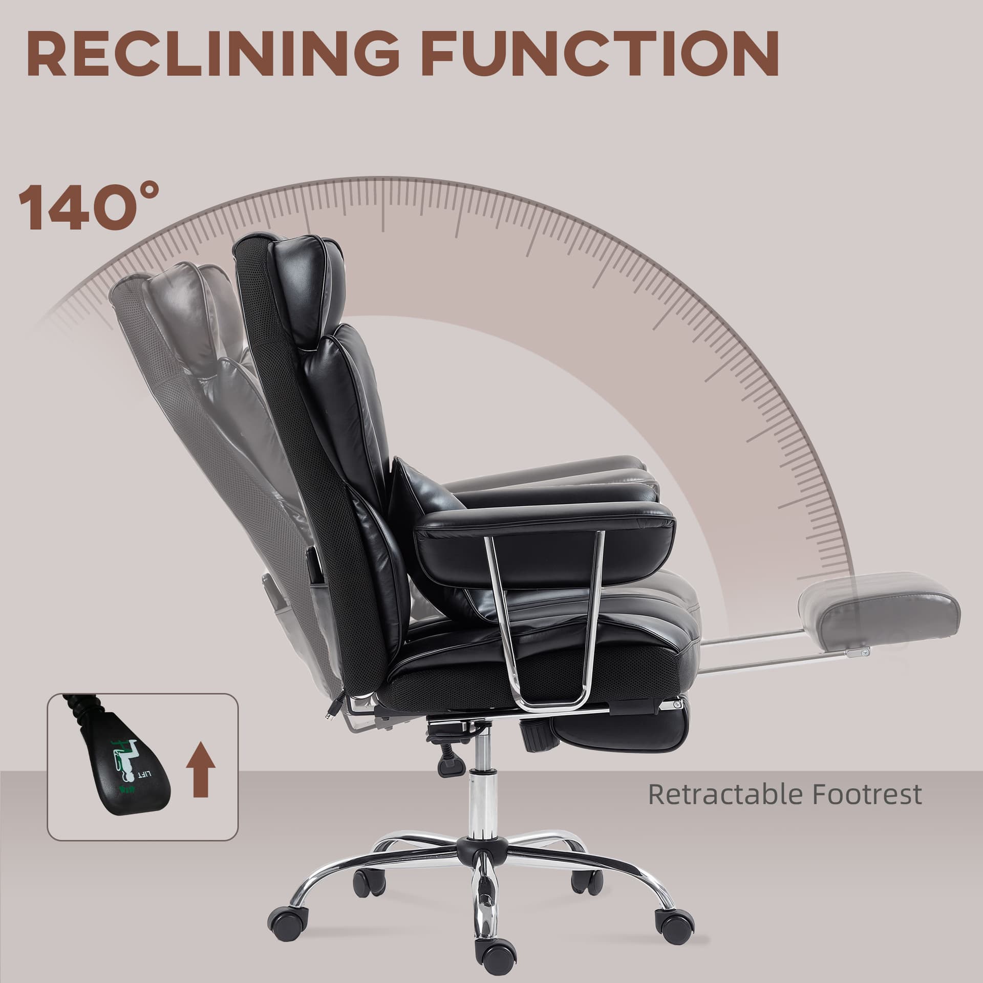 400LBS Massage Office Chair, Executive Office Chair with 6-Point Vibration, Footrest and Lumbar Support, Black - Massage Chairs - Office Furniture