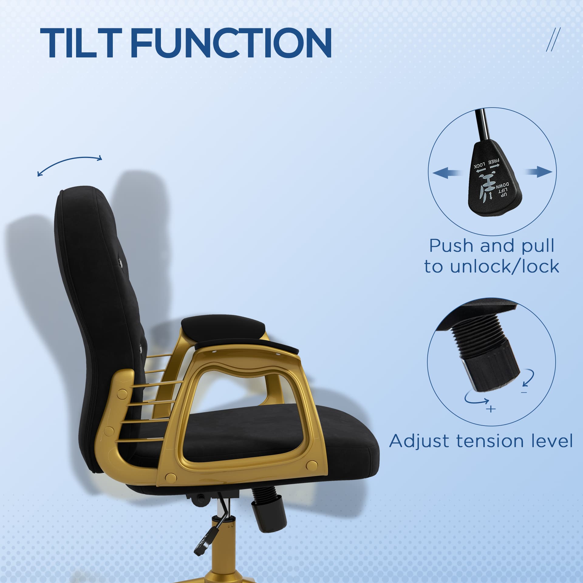 Velvet Office Desk Chair Button Tufted Vanity Chair with Swivel Wheels, Adjustable Height and Tilt Function, Black