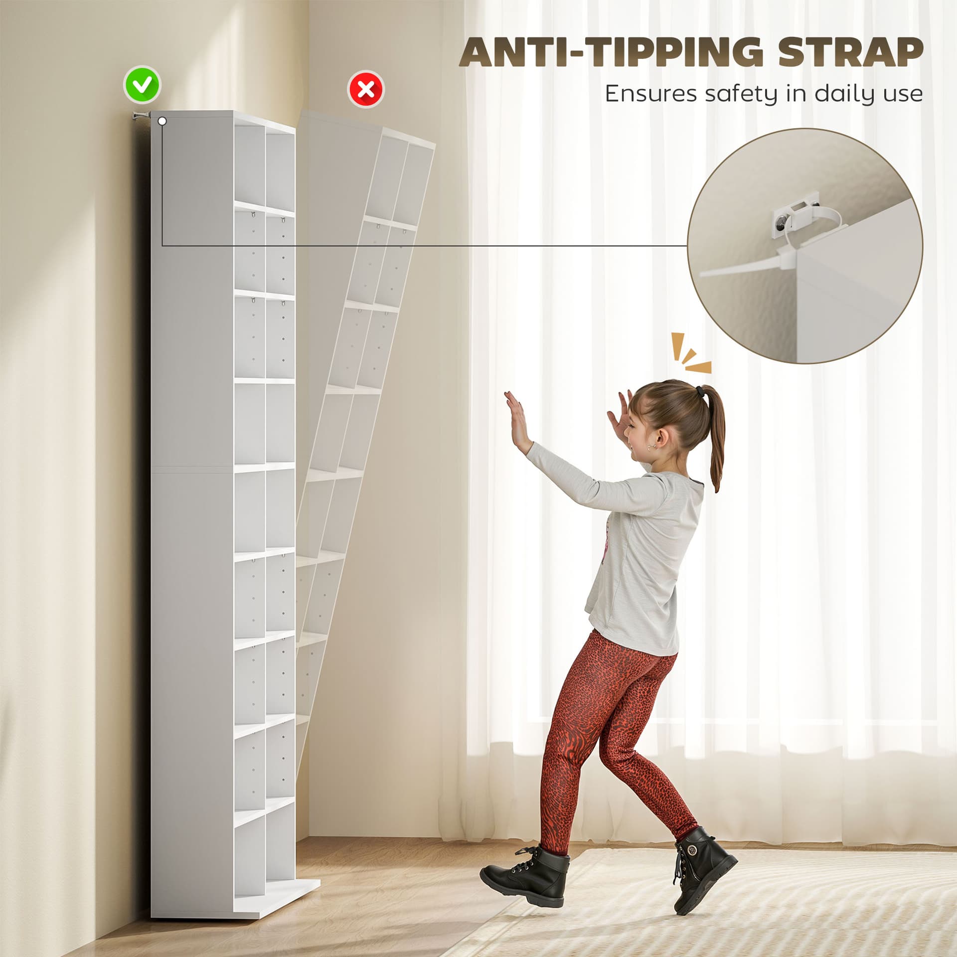 9-Tier DVD Shelf with 18 Compartments and 14 Adjustable Shelves, Holds 640 CDs, 360 DVDs or 430 Blu-rays, White