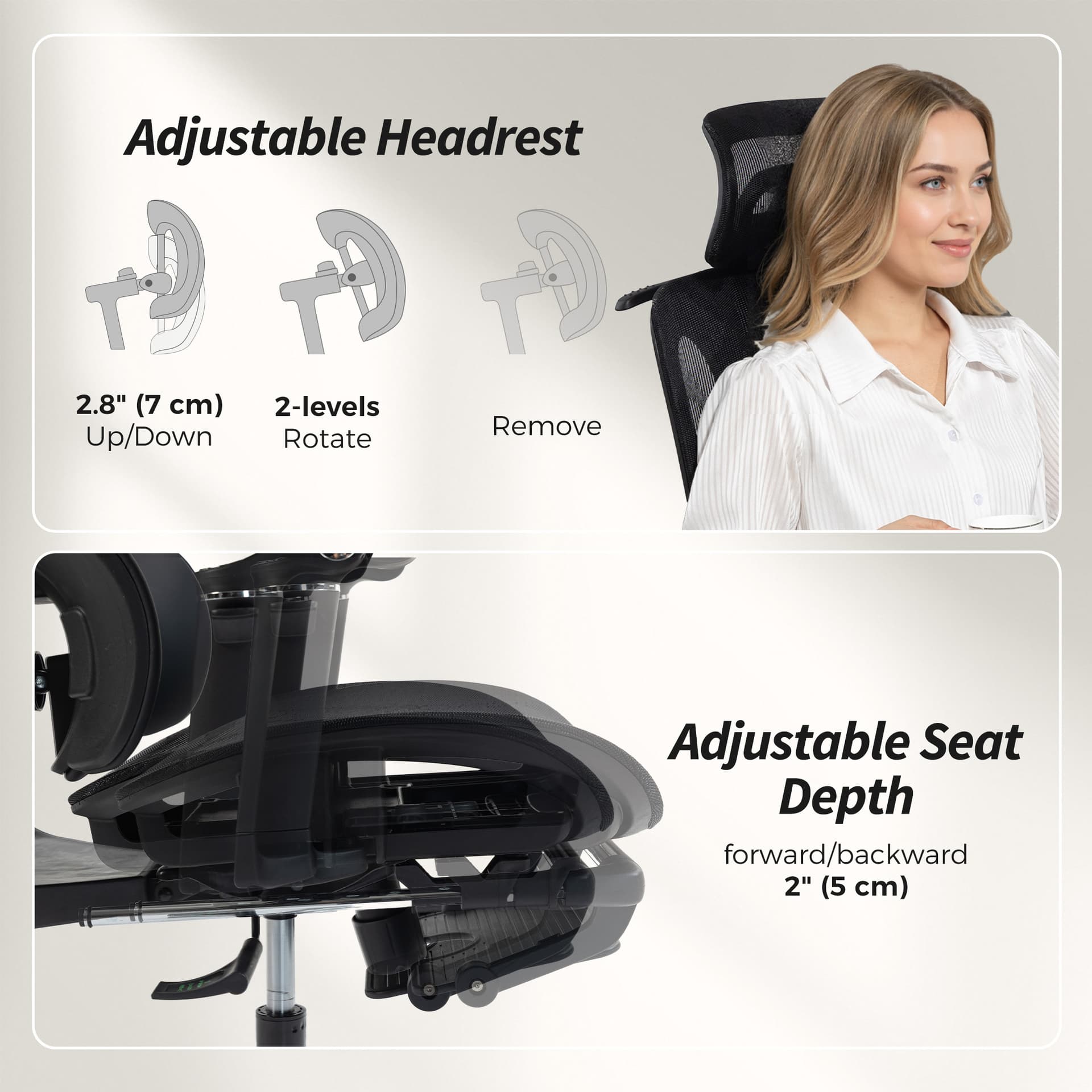 Ergonomic Office Chair, Mesh Computer Chair with High Back, Lumbar Support, 6D Armrests, Headrest, Footrest, Black