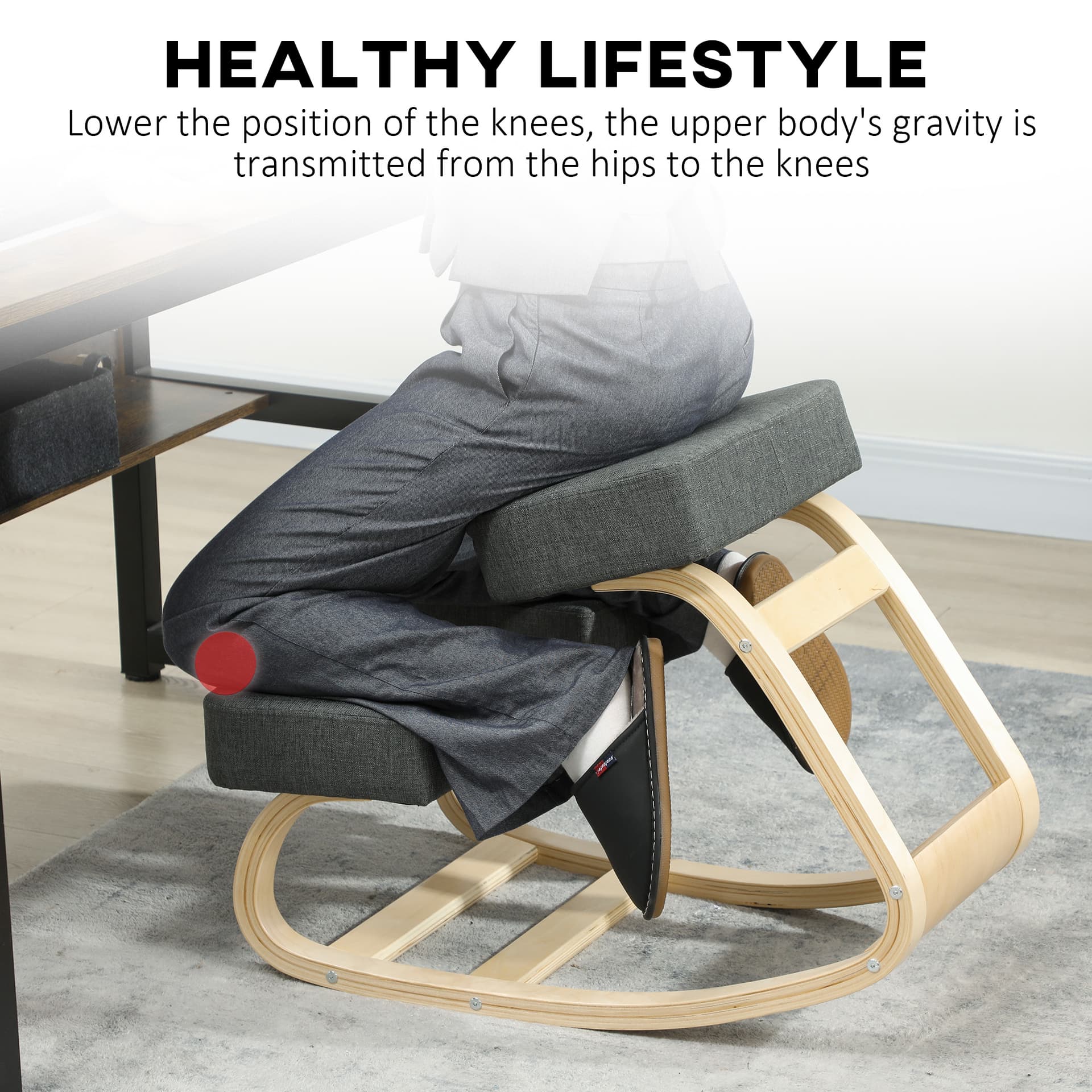 Ergonomic Kneeling Chair, Wood Kneel Stool with Thick Pads, Desk Knee Chair, Improve Posture, Dark Grey