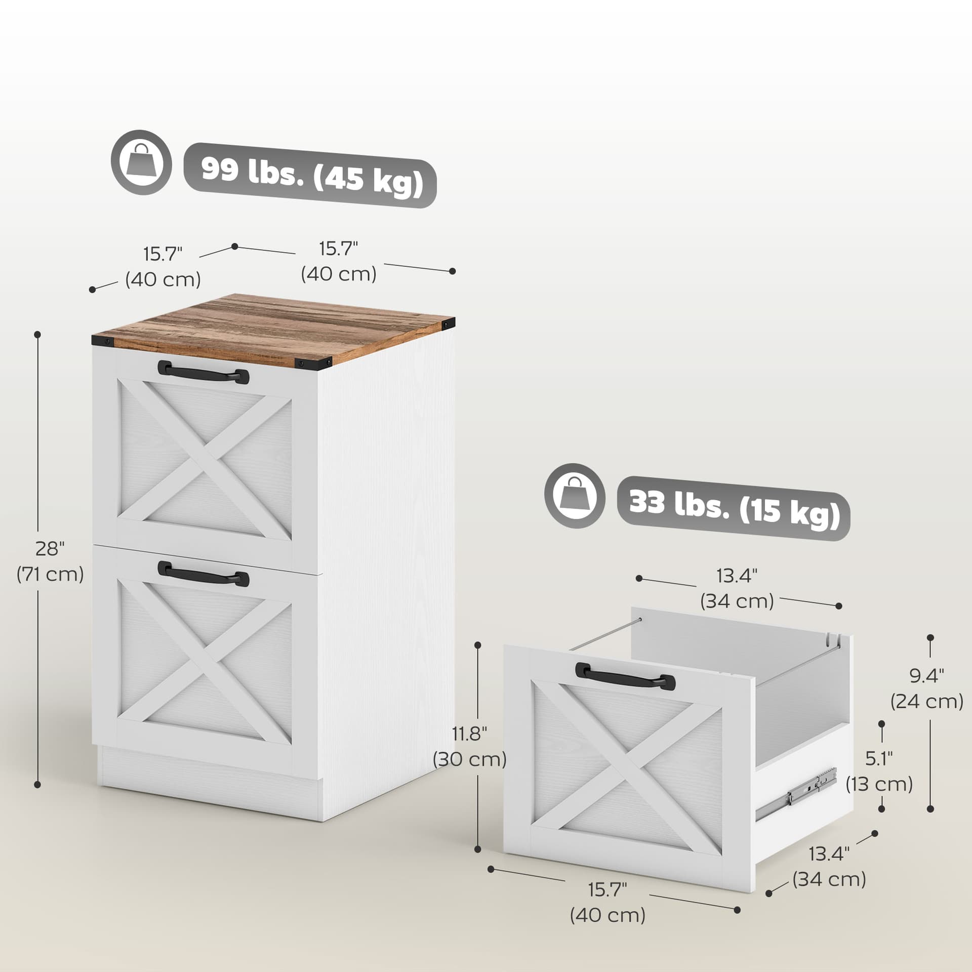 2 Drawer File Cabinet with Silent Slides, Vertical Farmhouse Filing Cabinet Fits Letter/A4 Size Home Office, White