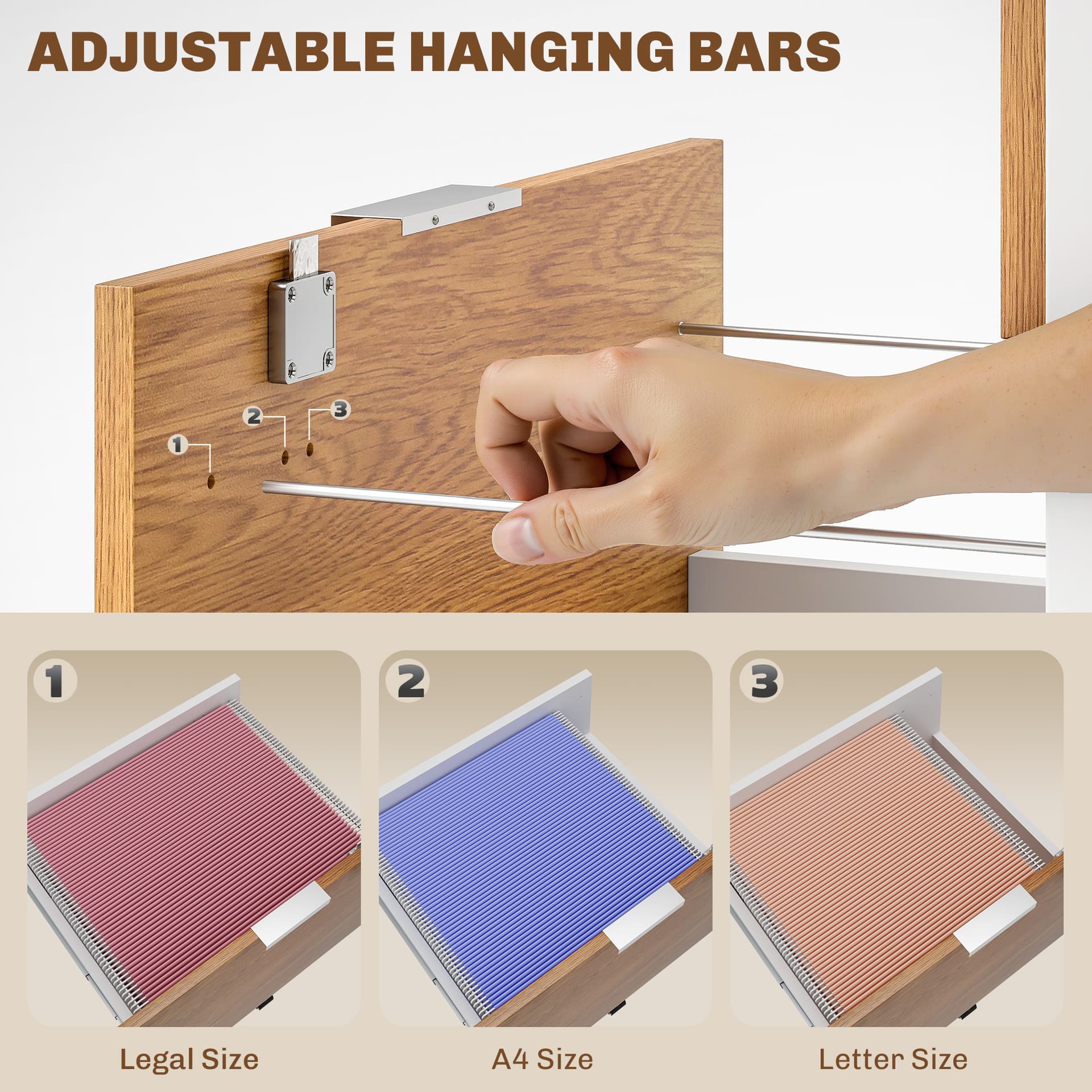 2 Drawer Small Filing Cabinet Lockable Office Storage Cabinet with Hanging Bars for A4 Legal Letter White Nature Wood