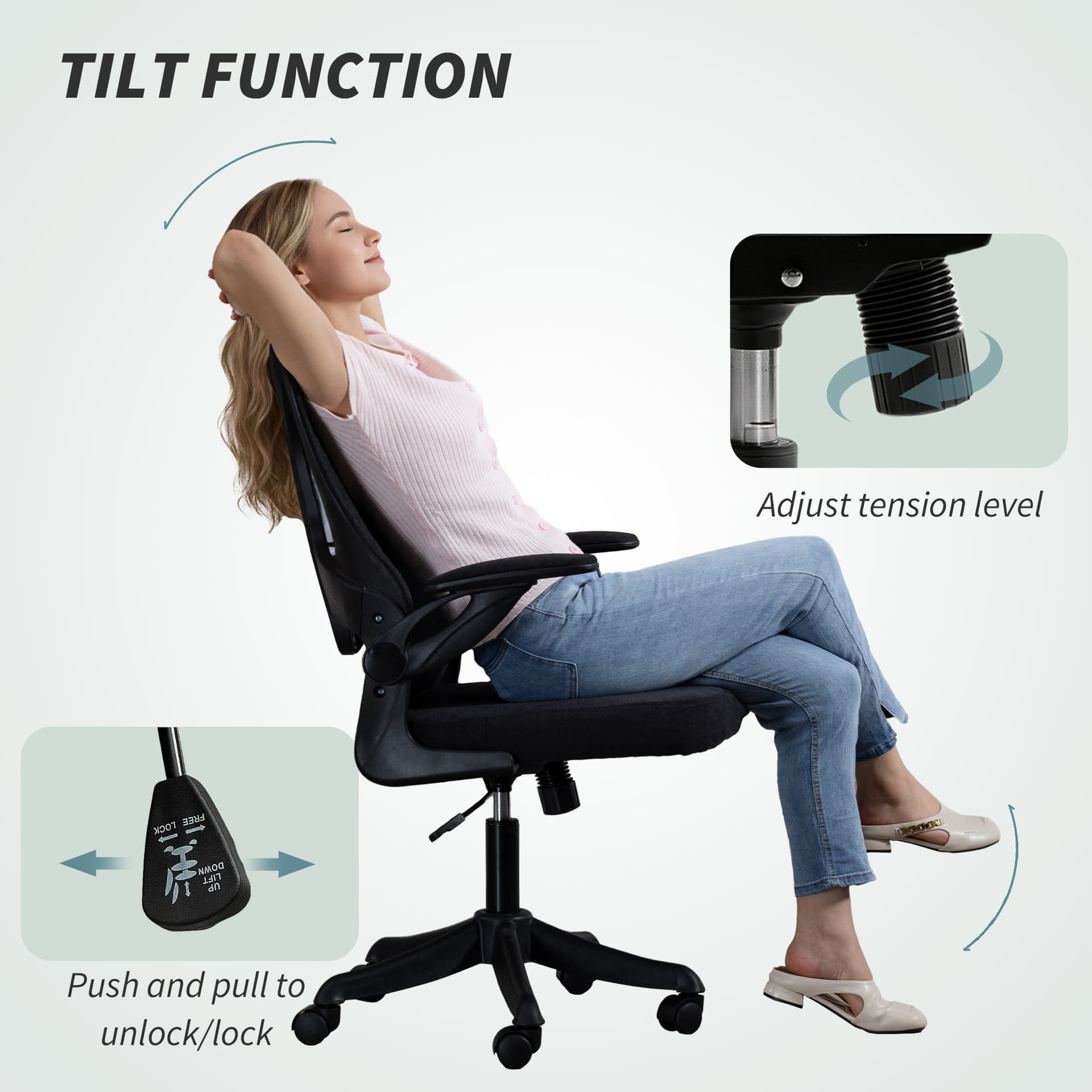 Ergonomic Office Chair, Swivel Desk Chair with Adjustable Lumbar Support and Height, Flip-up Armrests, Wheels, Black