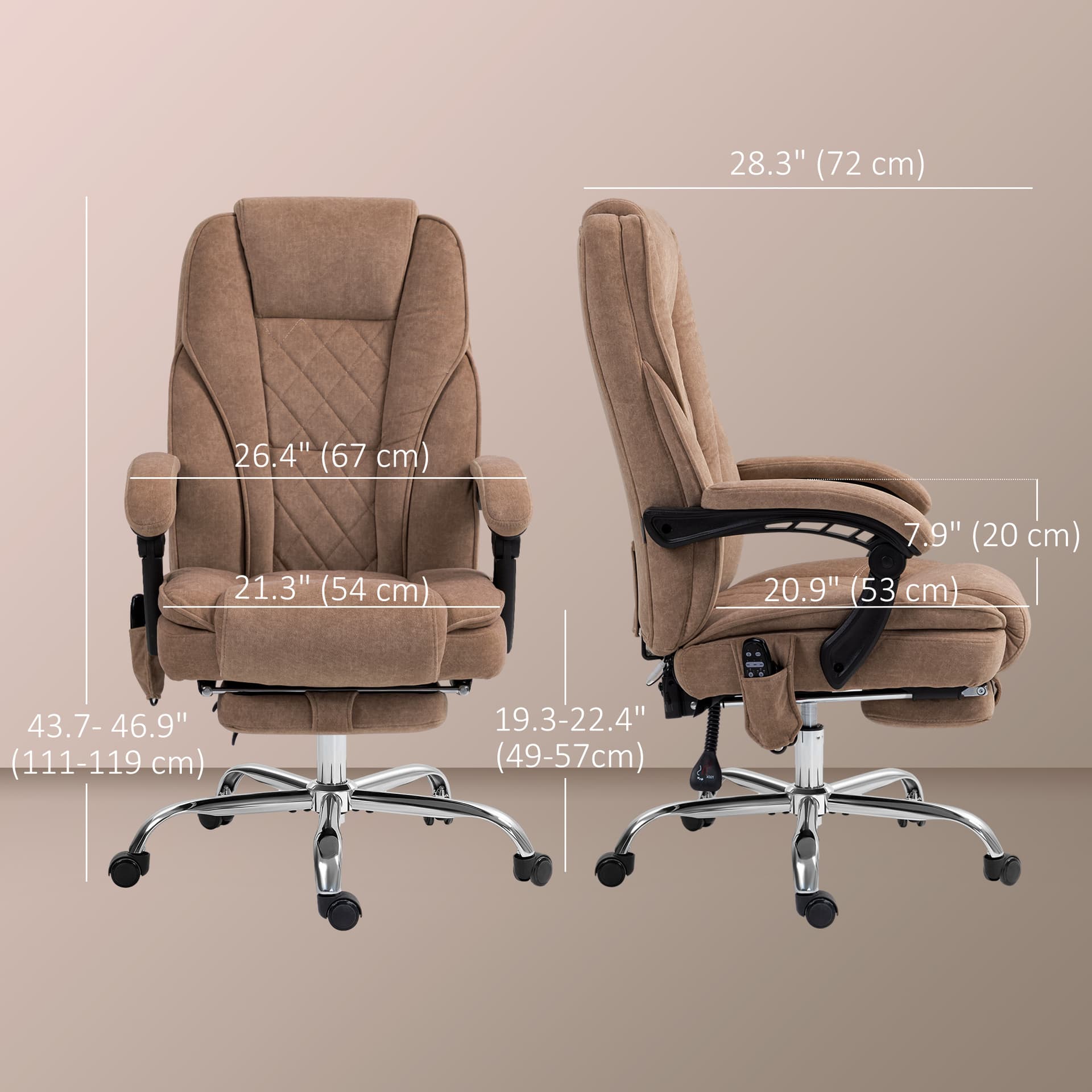 Massage Office Chair, Reclining Computer Chair with Adjustable Height and Footrest, Brown