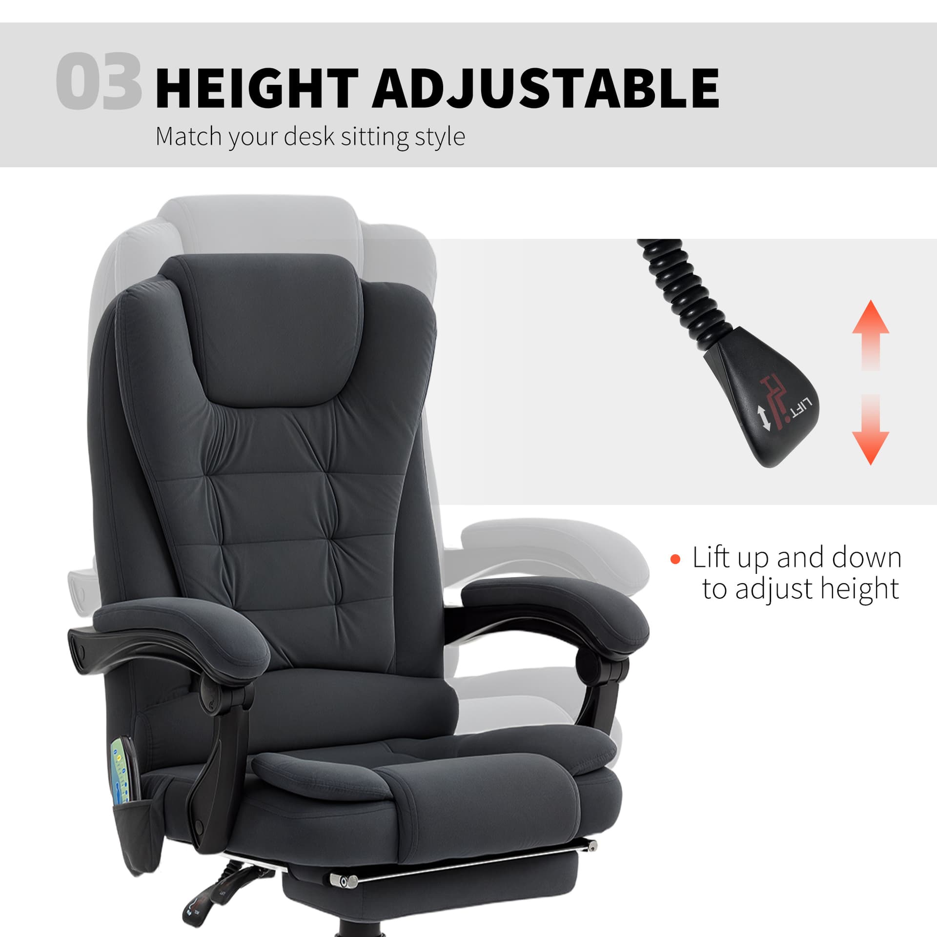 7-Point Vibrating Massage Chair, Reclining Office Chair with Footrest, Reclining Back, Adjustable Height, Black