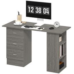 Computer Desk, 47" Writing Table with 3-Tier Shelves and 3 Reversible Drawers for Home Office, Bedroom, Grey - Computer Desks - Office Furniture