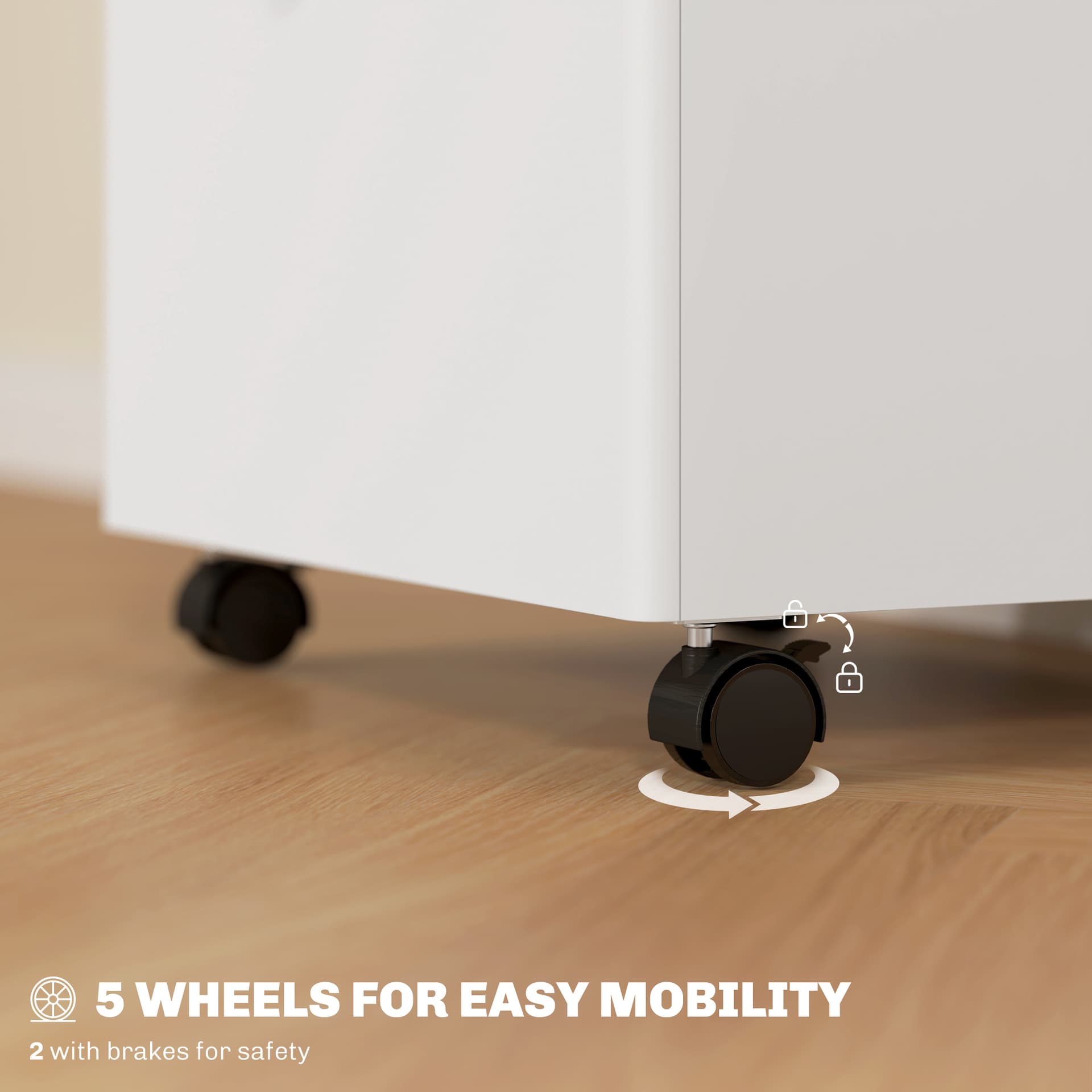 3-Drawer Small Filing Cabinet with Lock, Vertical Office Storage Cabinet with Wheels for Home Office, White