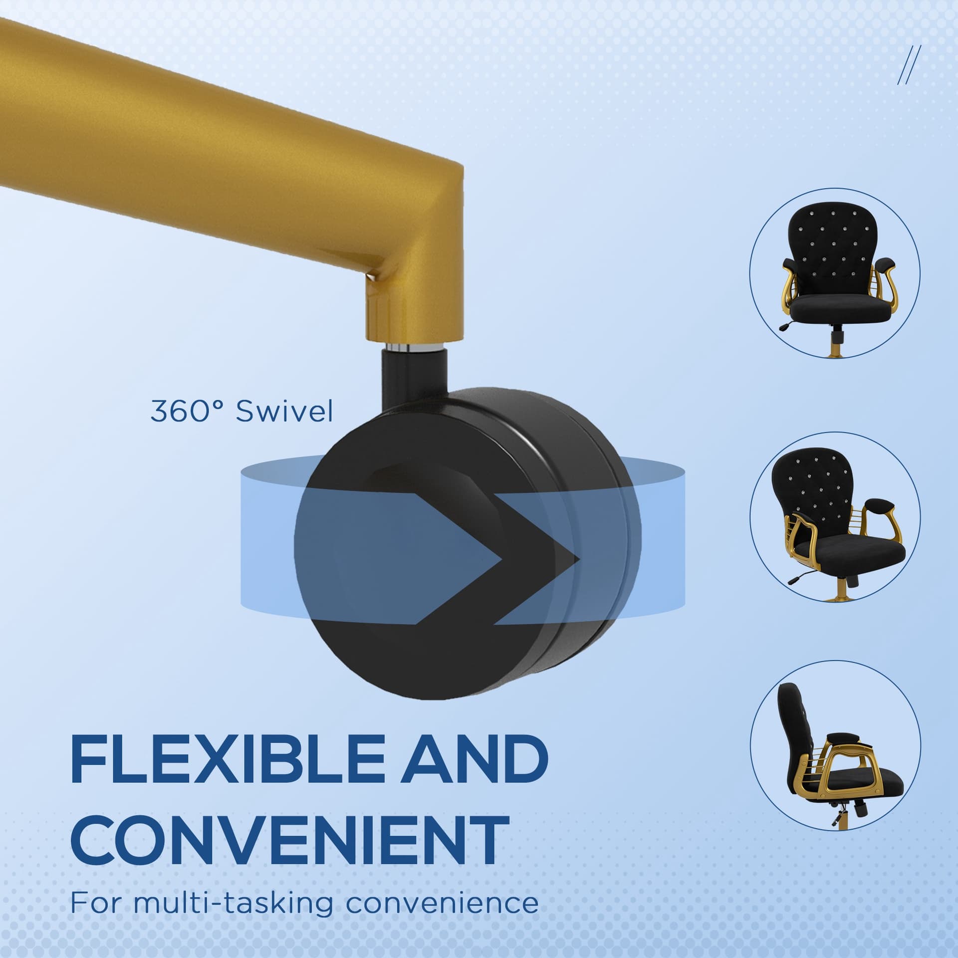 Velvet Office Desk Chair Button Tufted Vanity Chair with Swivel Wheels, Adjustable Height and Tilt Function, Black