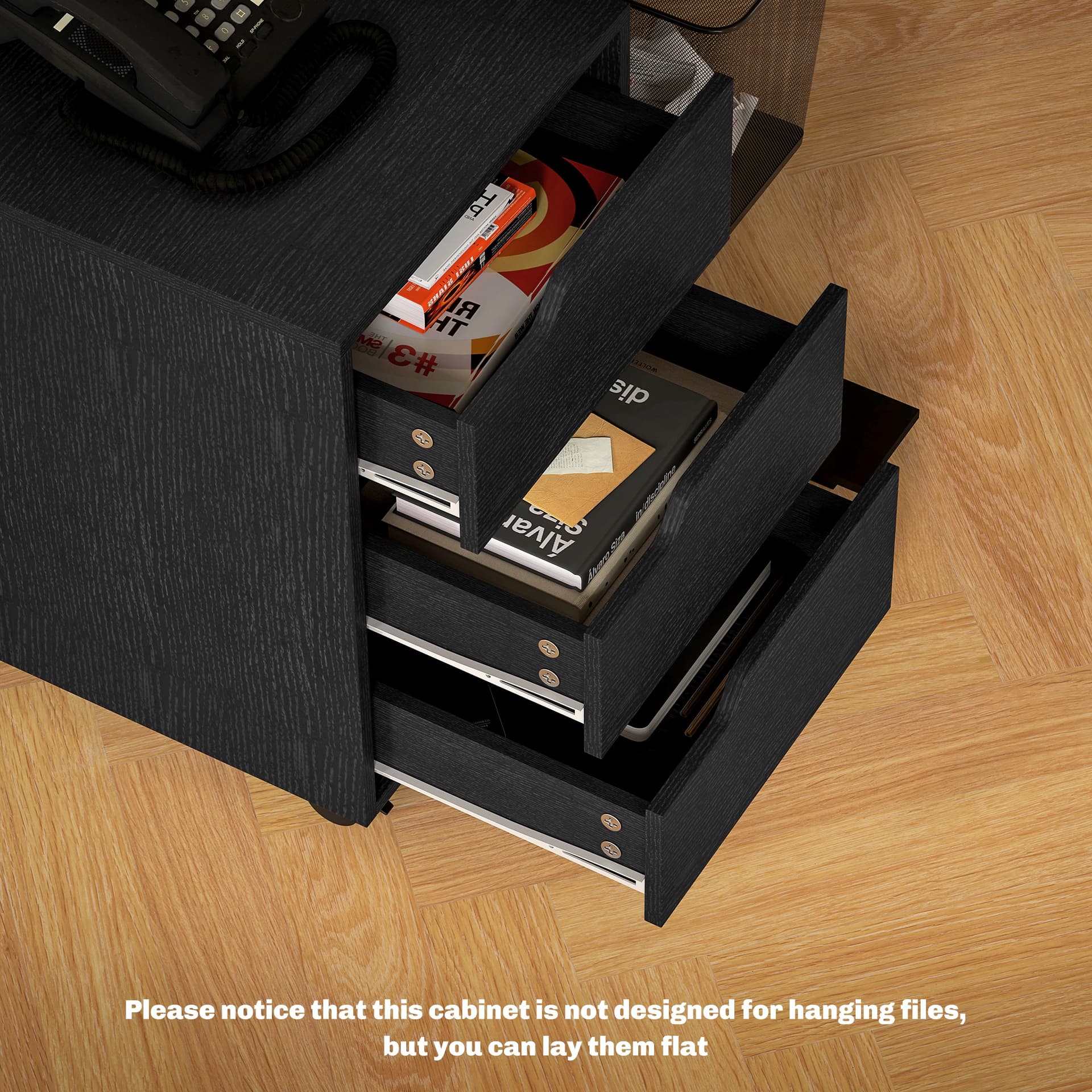 3 Drawer File Cabinet, Vertical Filing Cabinet with Wheels, Mobile Printer Stand with Storage for Home Office, Black