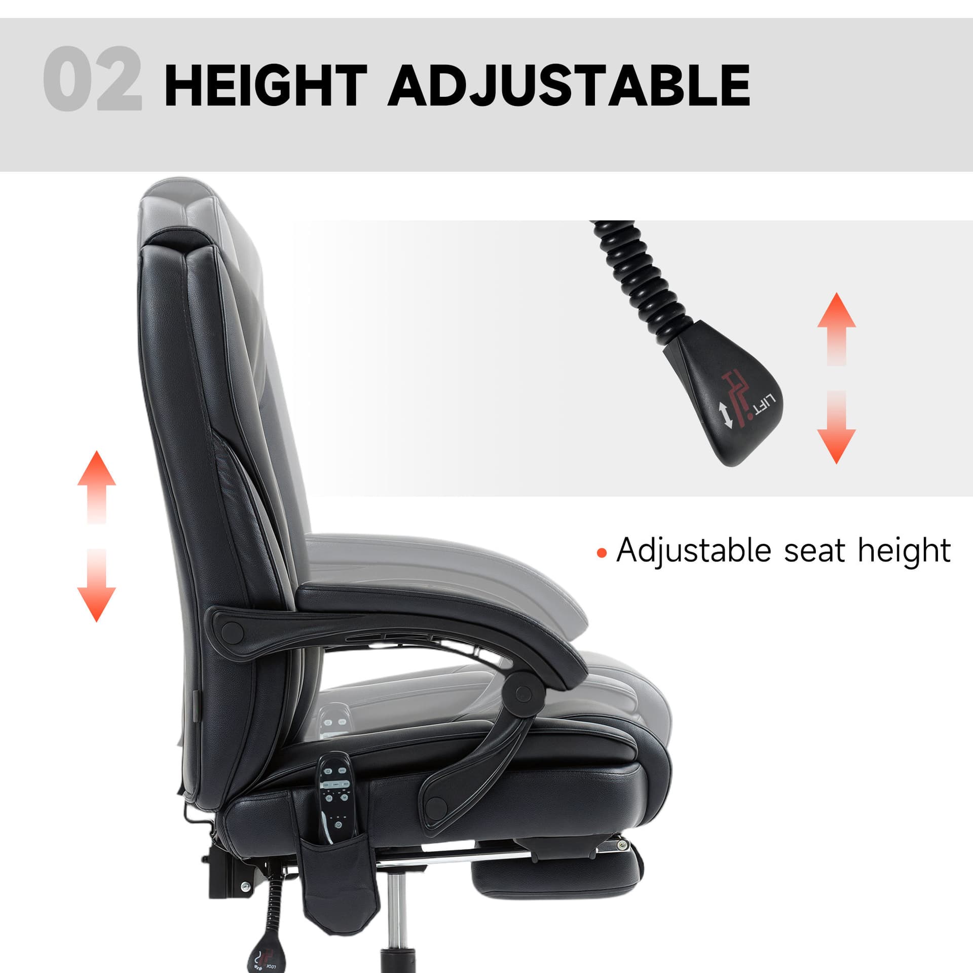 Massage Office Chair, Reclining Computer Chair with Adjustable Height and Footrest, Black