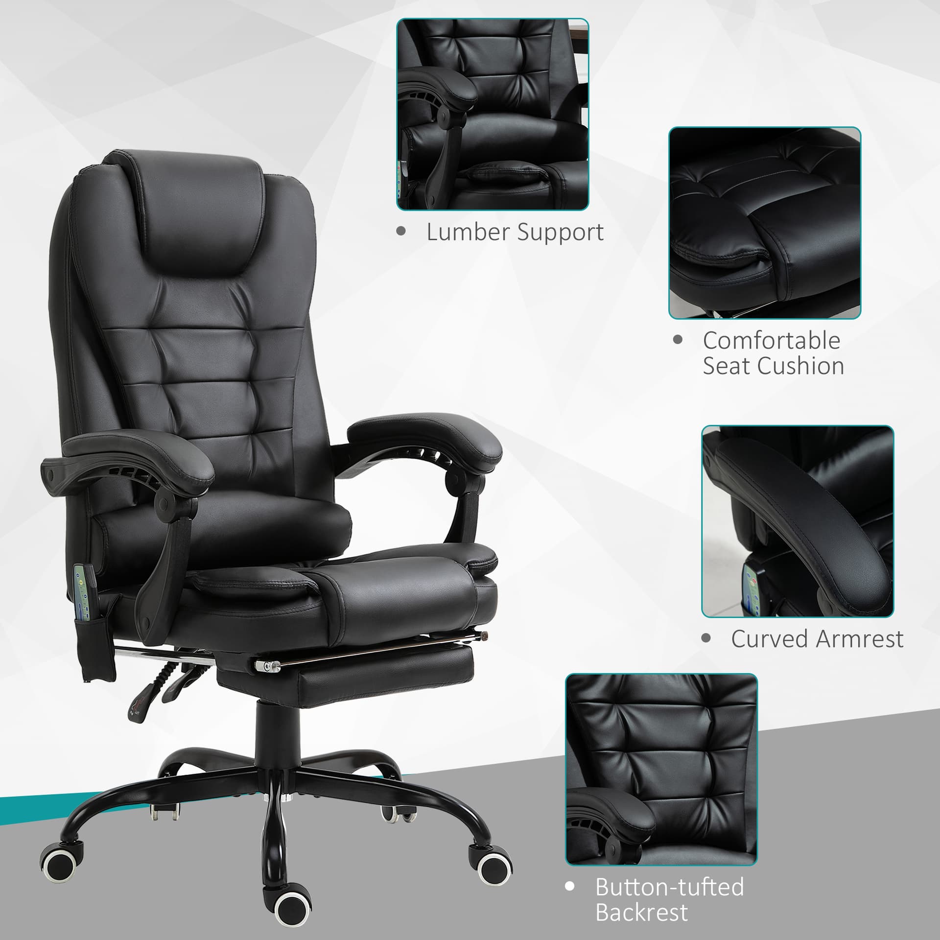 Reclining Office Chair with Footrest, Vibrating Massage, Adjustable Height, Perfect Office, Black
