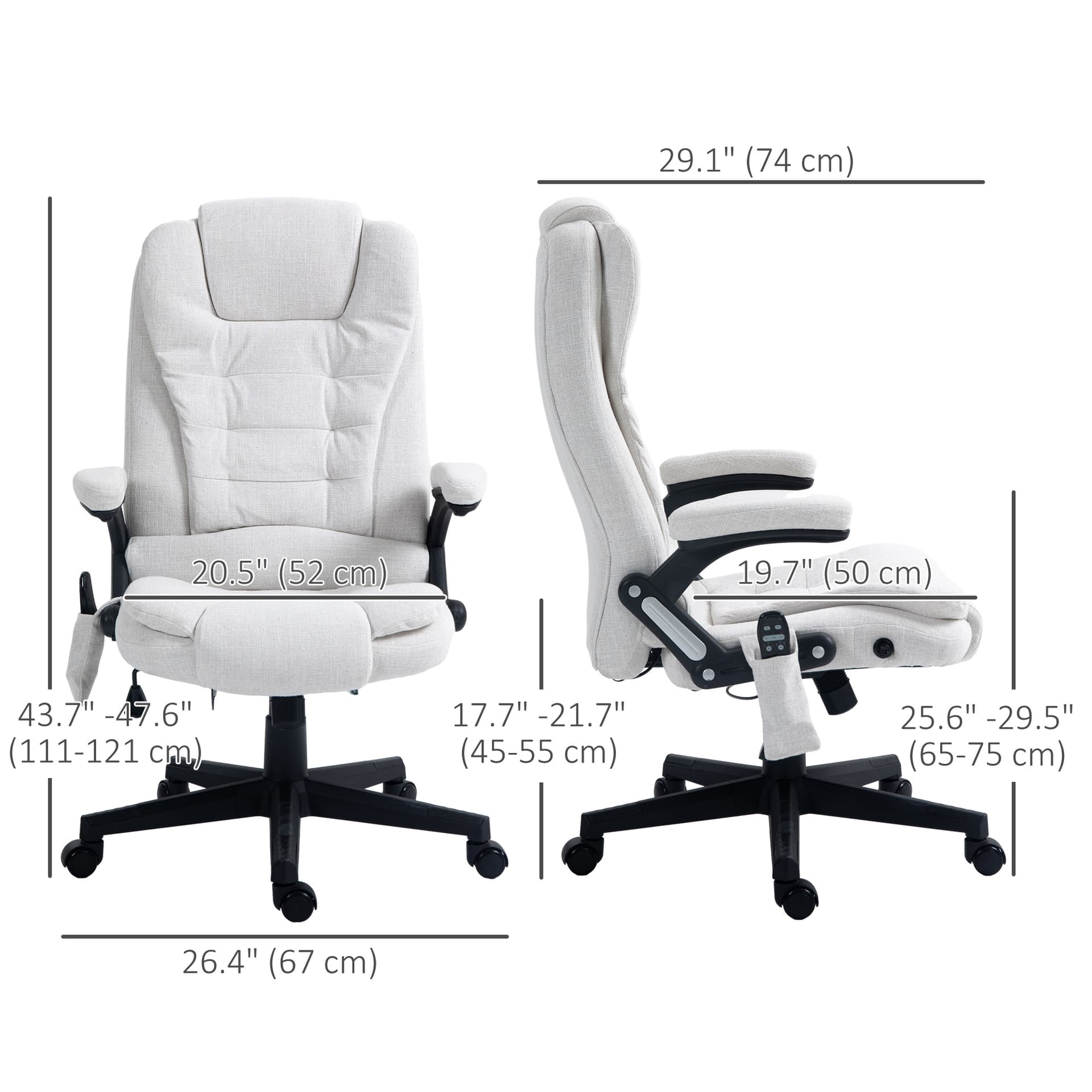 Reclining Massage Office Chair, Executive Office Chair with High Back, Swivel Wheels, White