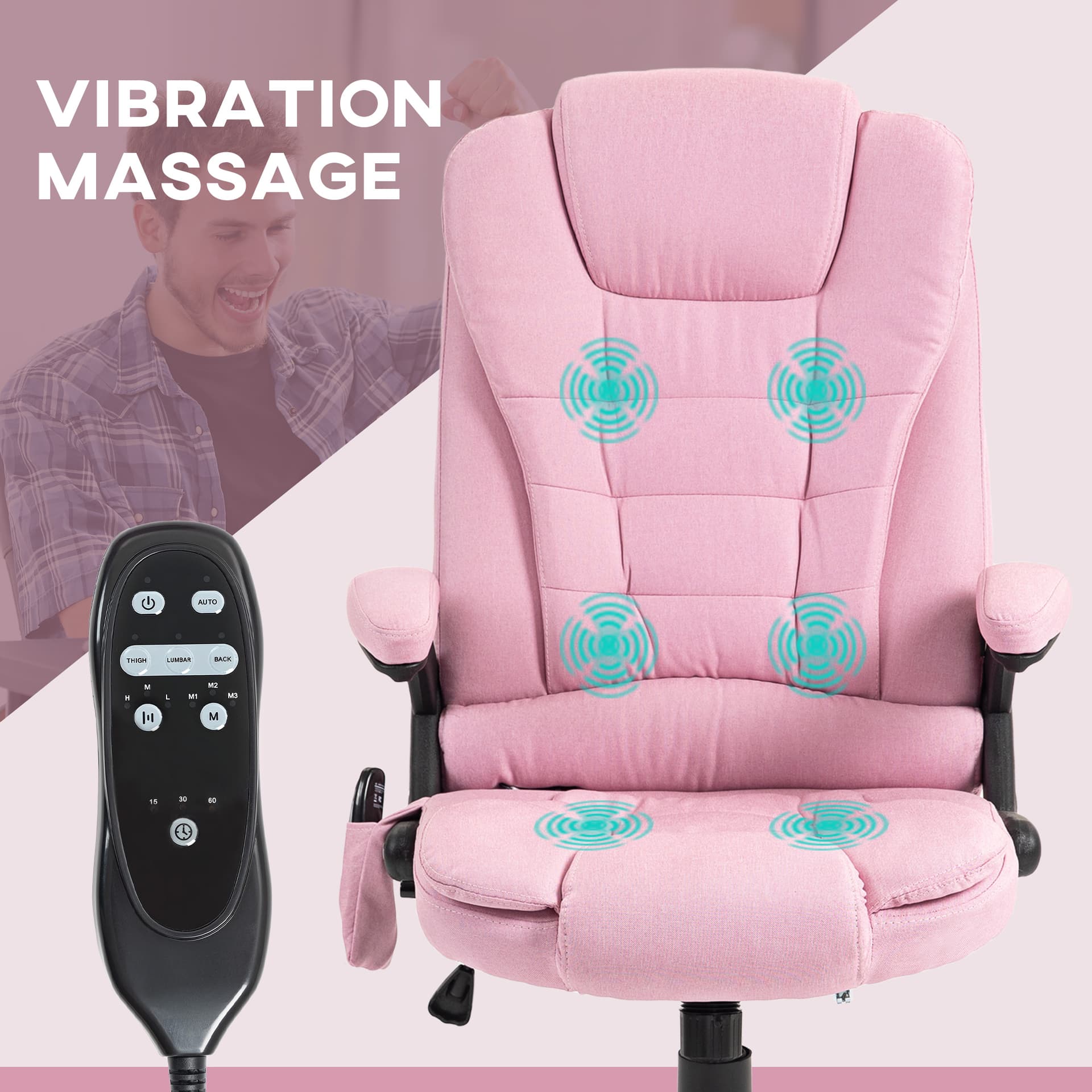 6 Point Vibrating Massage Home Office Chair High Back Executive Chair with Reclining Back, Swivel Wheels, Pink