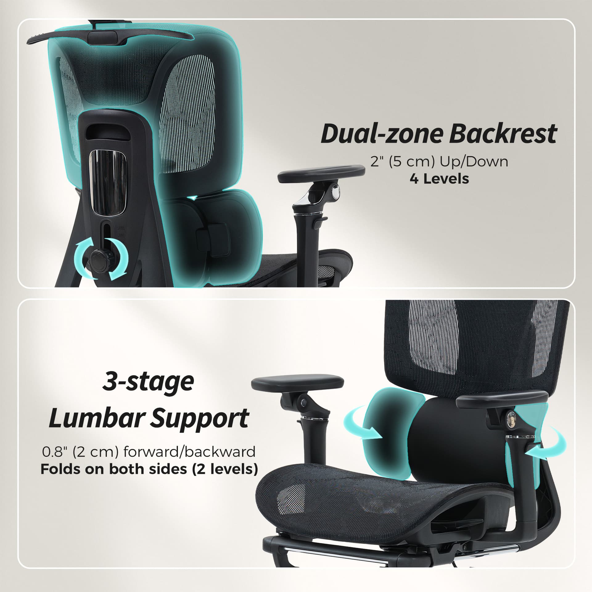 Ergonomic Office Chair, Mesh Computer Chair with High Back, Lumbar Support, 6D Armrests, Headrest, Footrest, Black