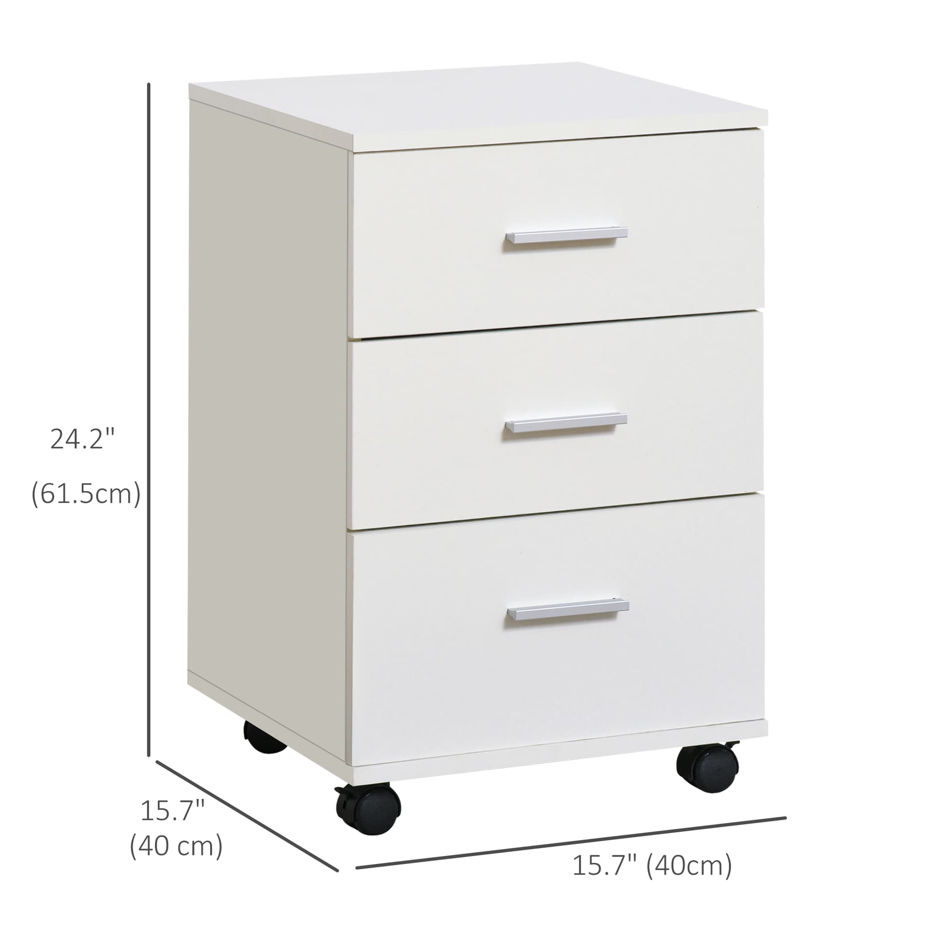Mobile Filing Cabinet with Wheels, 3 Drawer File Cabinet with Lock and Keys for Home Office, White