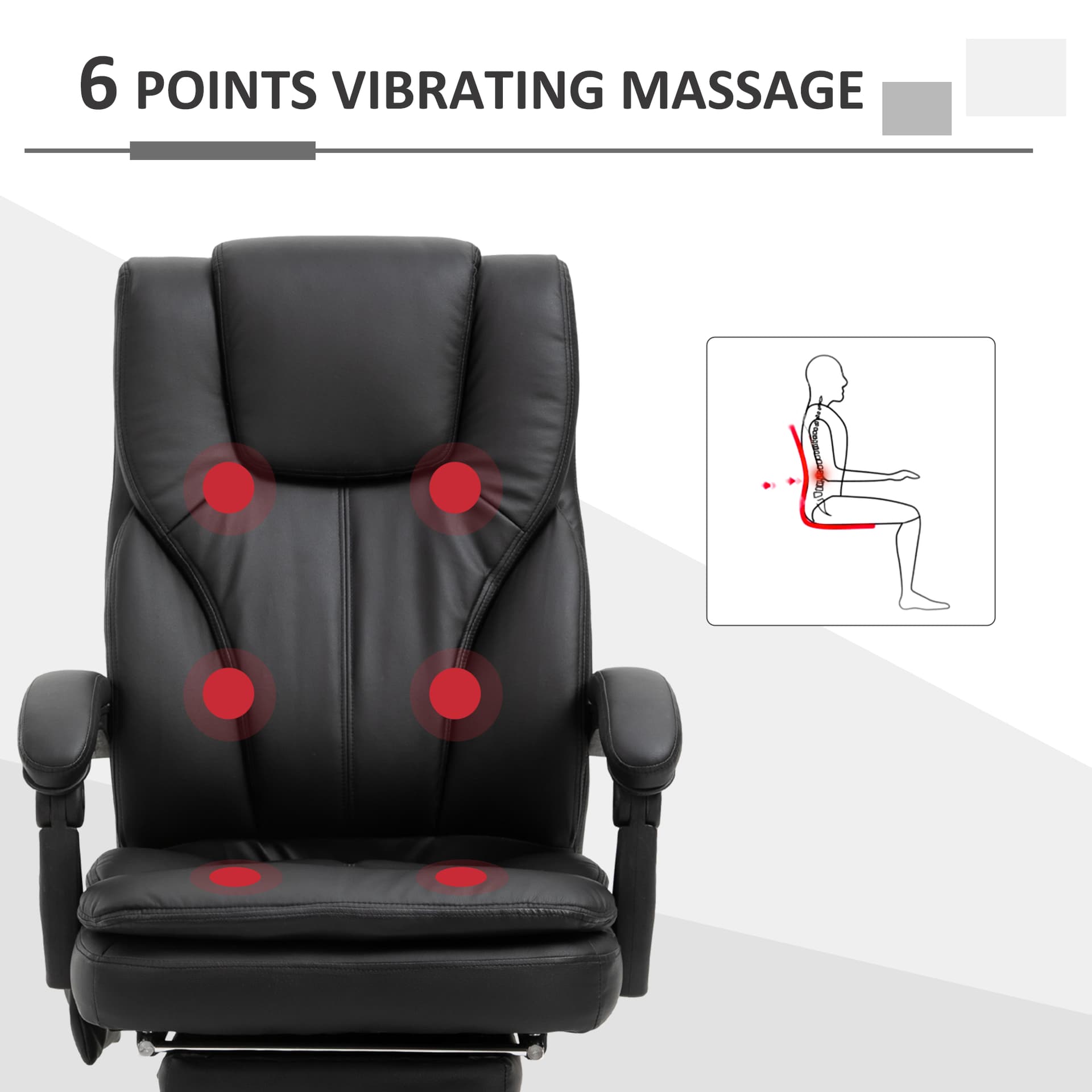 Office Chair High Back 6-Point Vibration Massage Reclining 360° Swivel Height Adjustable with Retractable Footrest