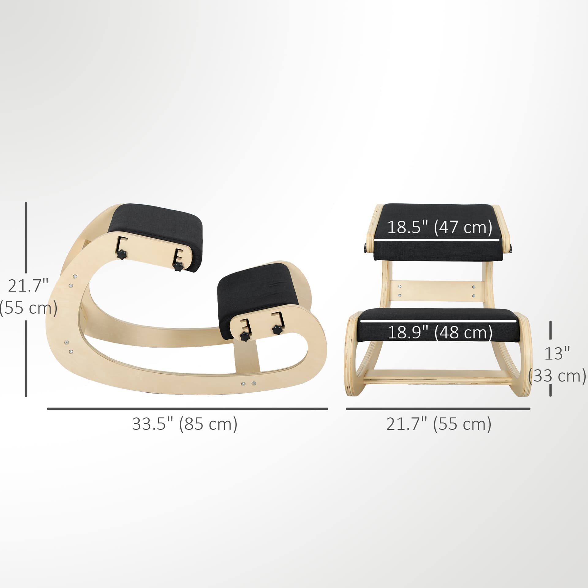 Ergonomic Kneeling Chair, Adjustable Rocking Wood Kneeling Stool, Desk Chair, Improve Posture, Black