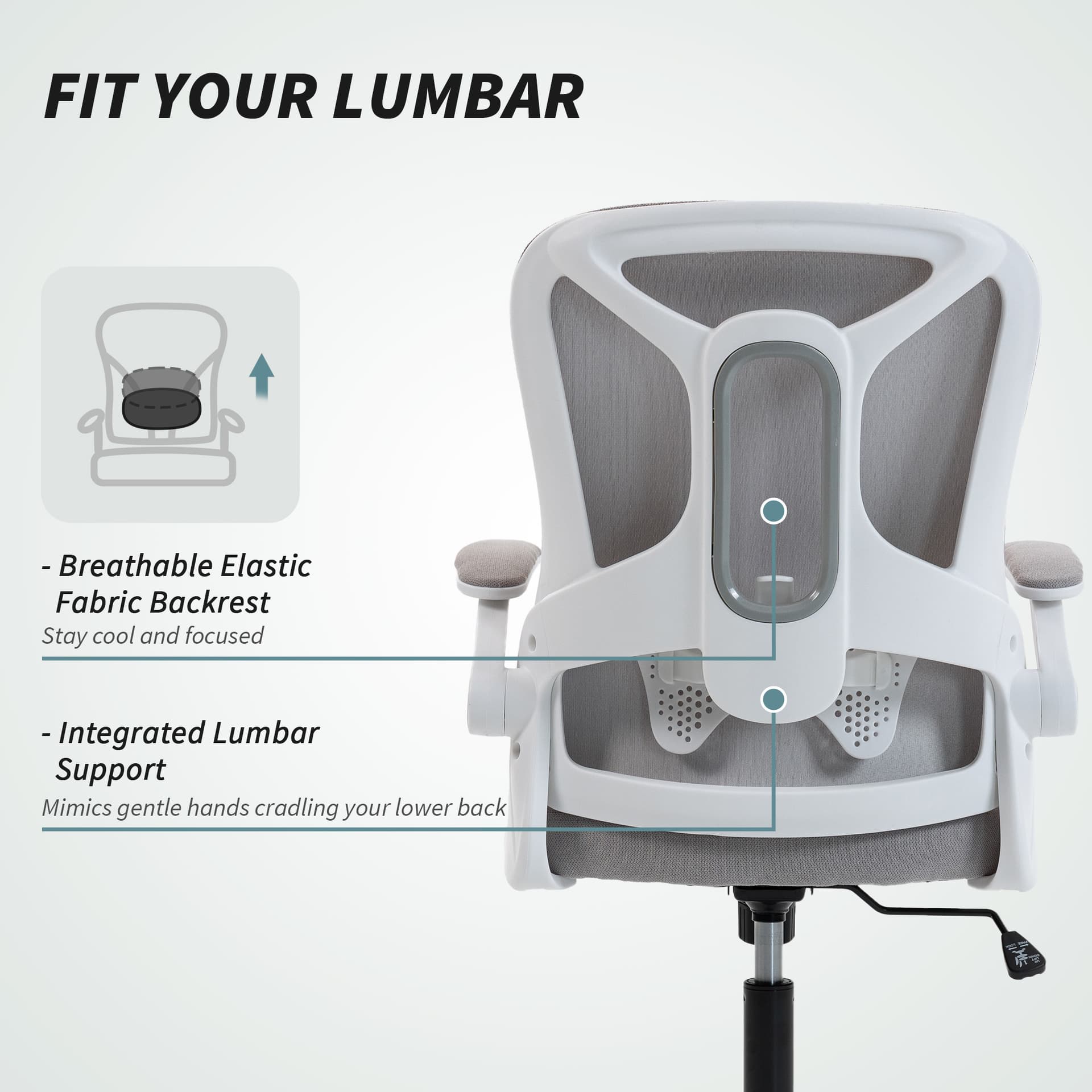 Ergonomic Office Chair, Swivel Desk Chair with Lumbar Support and Adjustable Height, Flip-up Armrests, Wheels, Black