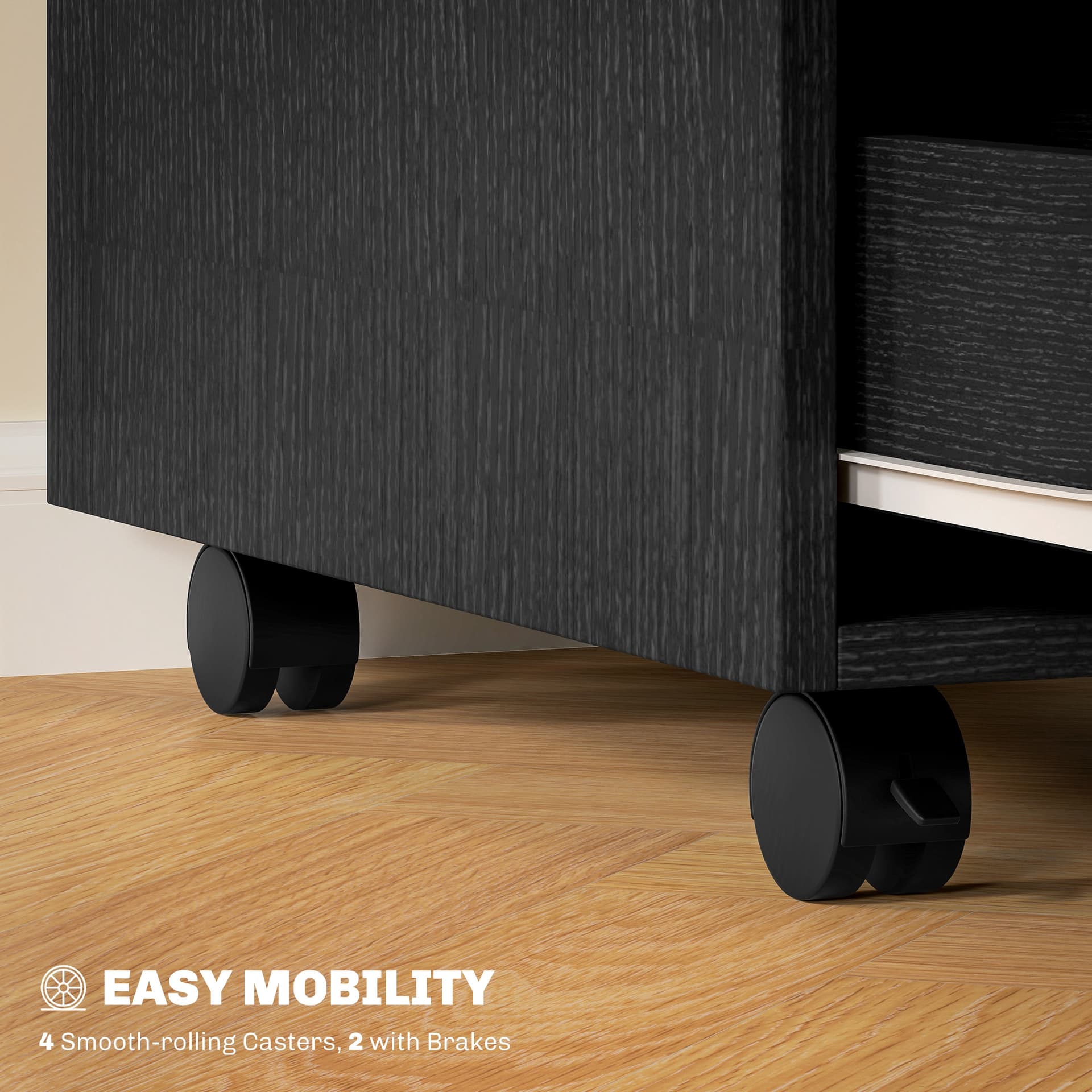 3 Drawer File Cabinet, Vertical Filing Cabinet with Wheels, Mobile Printer Stand with Storage for Home Office, Black