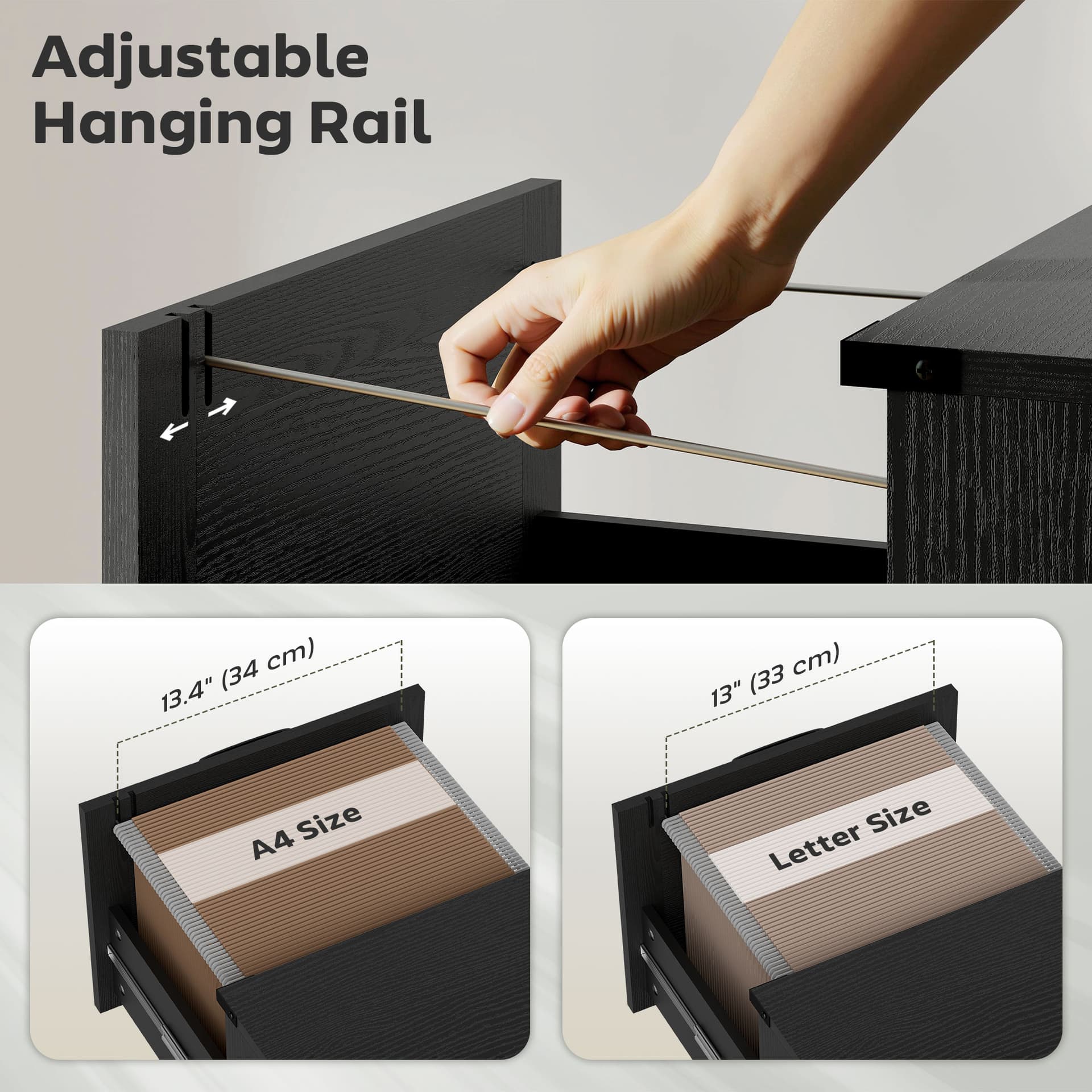 4 Drawer File Cabinet with Silent Slides, Vertical Farmhouse Filing Cabinet Fits Letter/A4 Size Home Office, Black