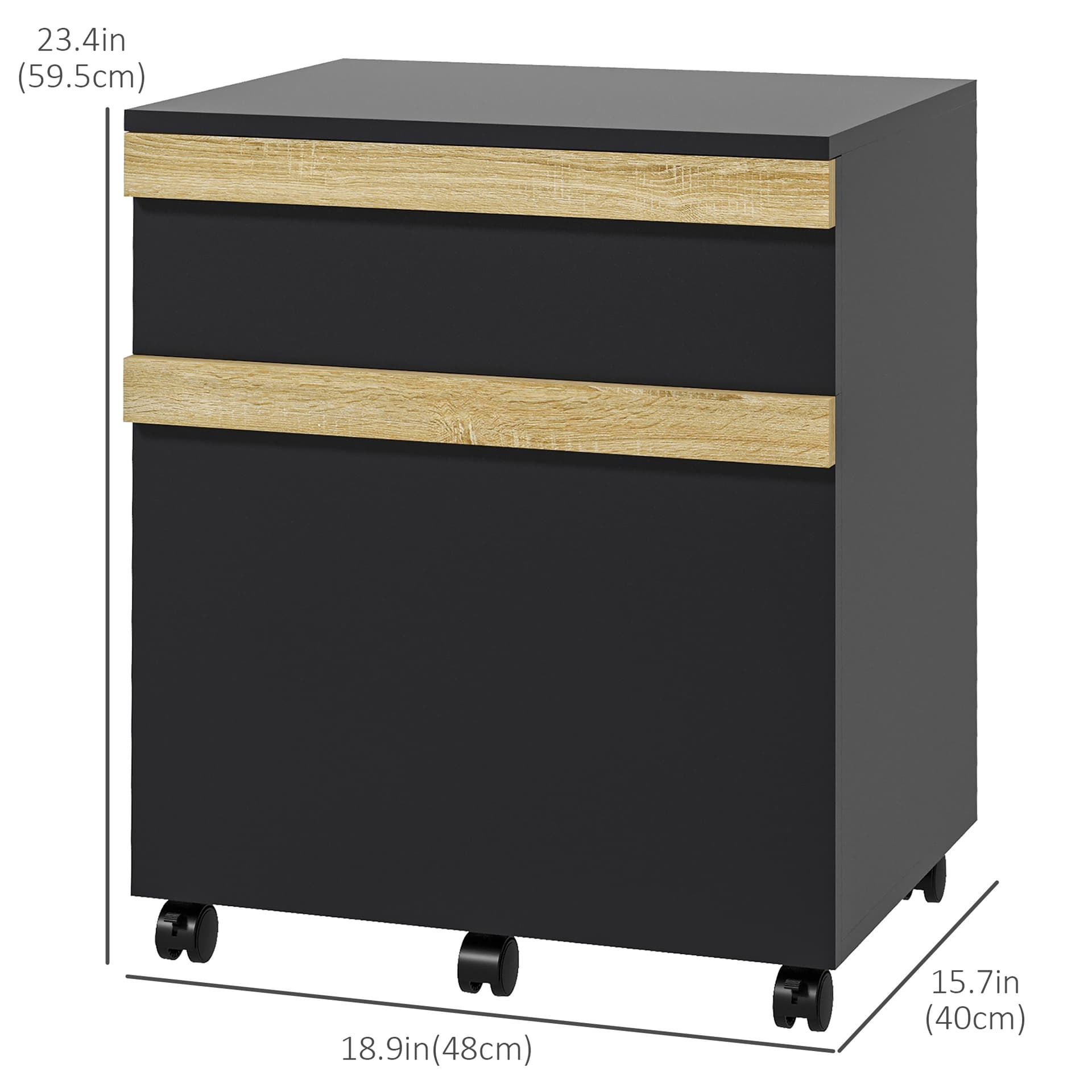 Mobile Filing Cabinet with 2 Drawers, Office Storage Cabinet with 5 Wheels, Black Wood Grain