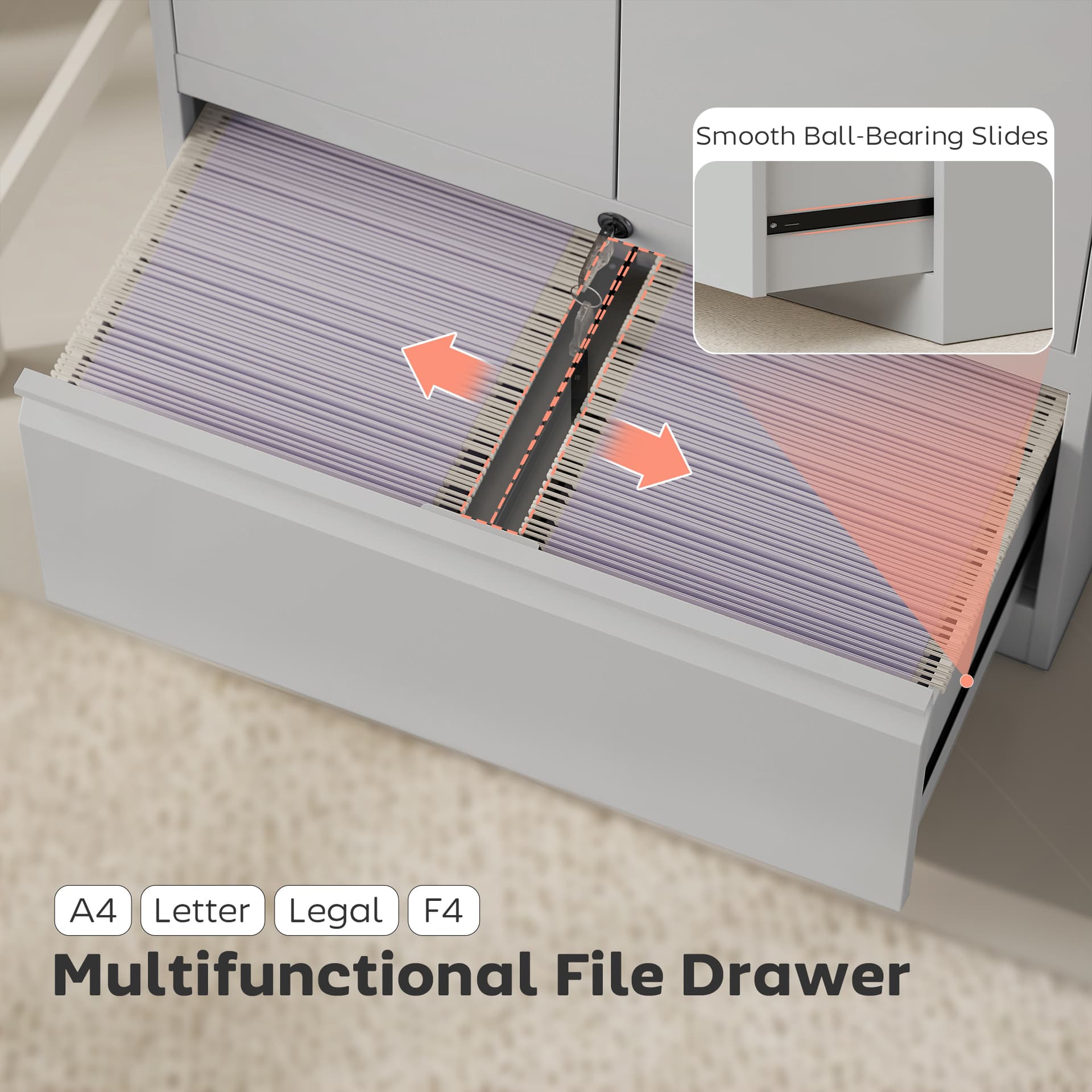 Lateral Filing Cabinet, Metal Storage Cabinet, Garage Cabinet with Double Locks, Adjustable Shelf and File Drawer, White