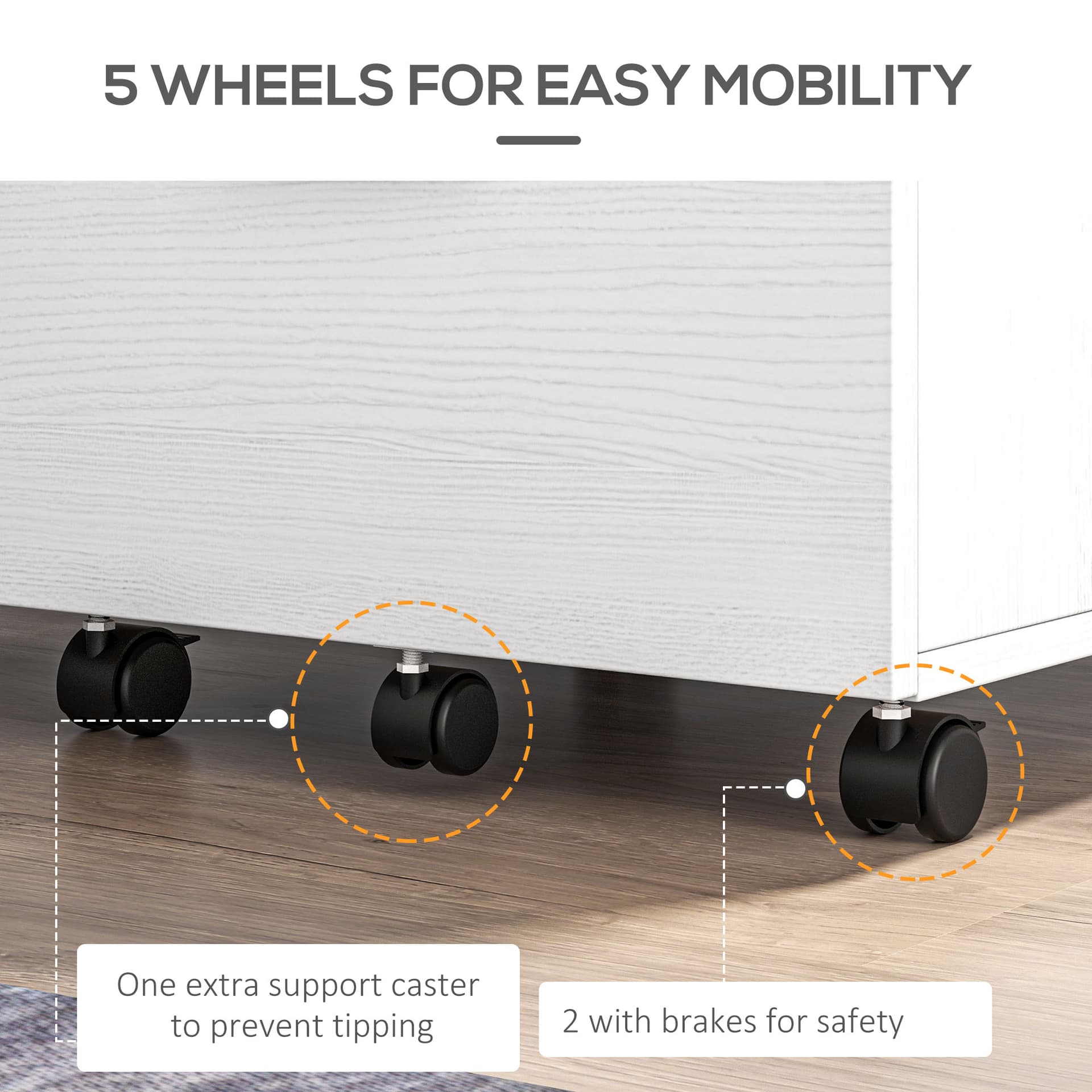 Mobile Filing Cabinet, Vertical File Cabinet with 2 Drawers, Wheels, for Letter or A4 File, White
