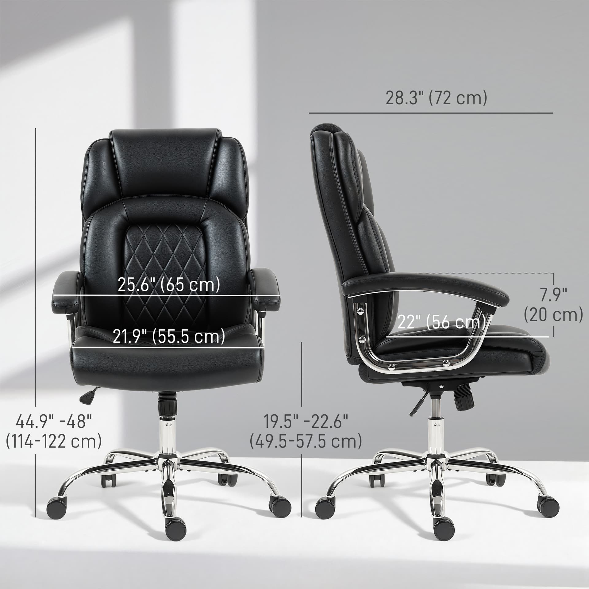 Big and Tall Office Chair 400 lbs, Desk Chair with Spring Cushion, PU Leather, High Back, Swivel Wheels, Black