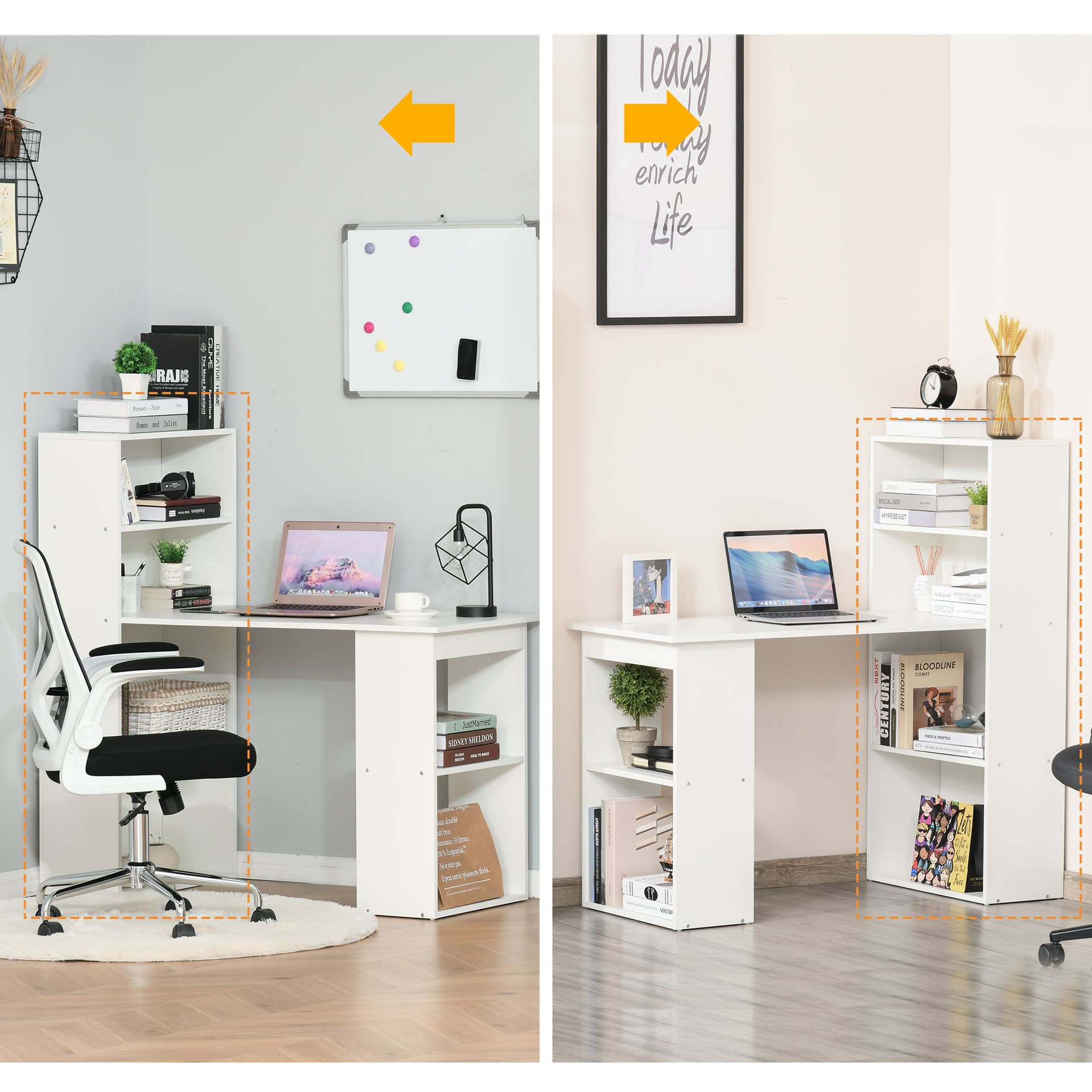 Modern Computer Desk with Storage Shelves, 47" Writing Table Workstation with Bookshelf for Home Office, White