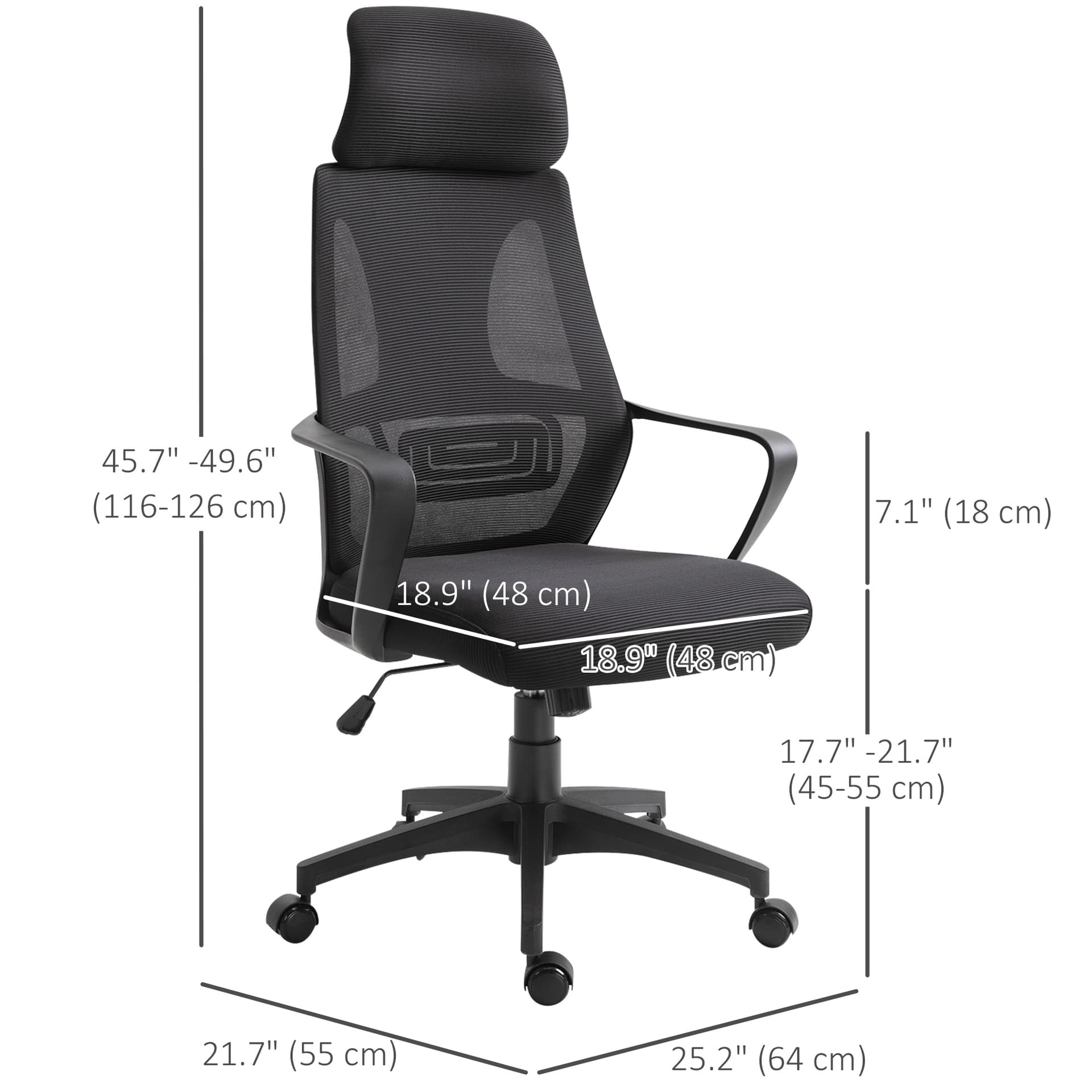 Ergonomic Office Chair with Up&Down Headrest with Adjustable Tilt Angle, Height Adjustable Swivel Seat, Lumbar Support, Black