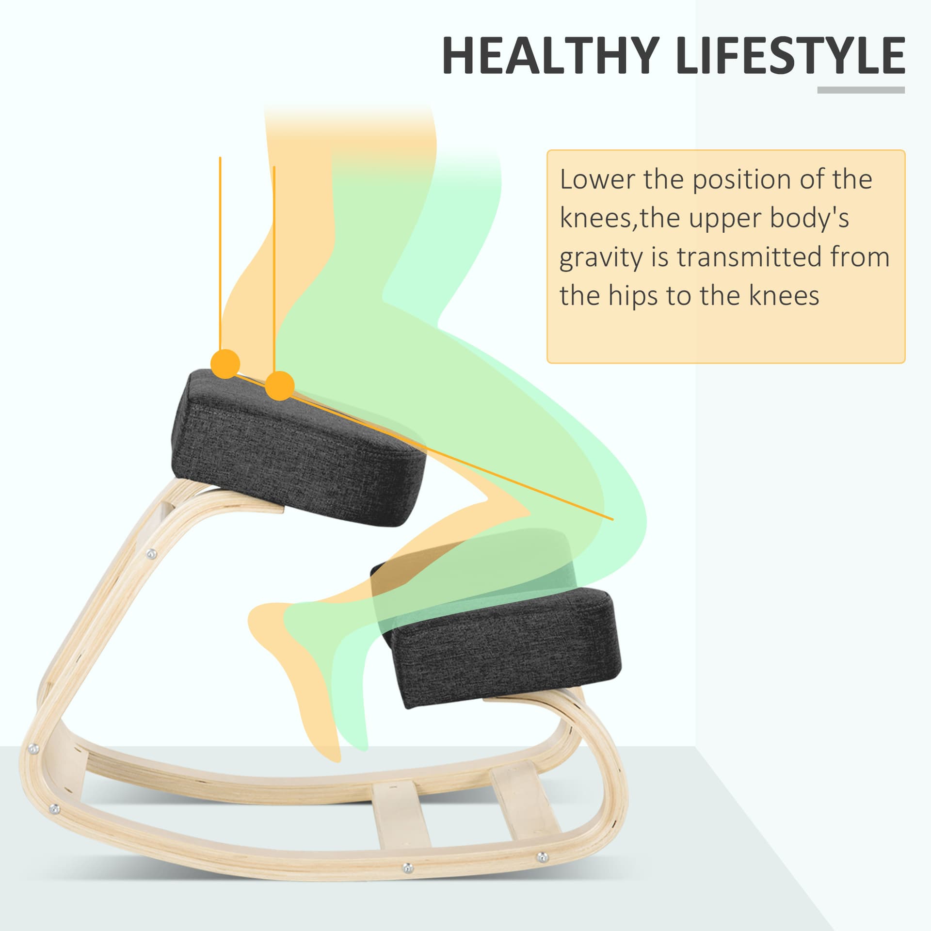 Ergonomic Kneeling Chair, Wood Kneel Stool with Thick Pads, Desk Knee Chair, Improve Posture, Black