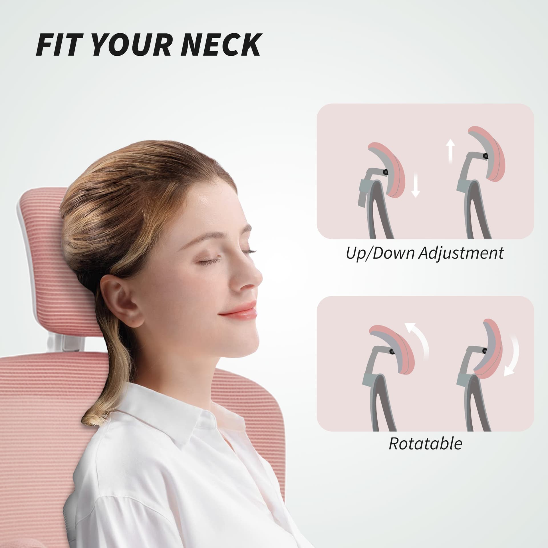 Ergonomic Office Chair, Mesh Desk Chair with Adjustable Headrest, Lumbar Support and Height, Flip-Up Armrests, Pink