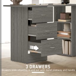 Computer Desk, 47" Writing Table with 3-Tier Shelves and 3 Reversible Drawers for Home Office, Bedroom, Grey