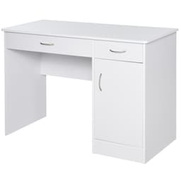 Computer Desk with Storage Drawers, Study Writing Table with Cabinet Adjustable Shelf for Home Office Workstation Bedroom, White - Cabinets - Office Furniture