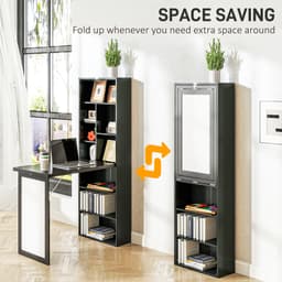 Fold-out Convertible Office Desk, Wall Mount Computer Desk with Whiteboard and Side Shelf, Black