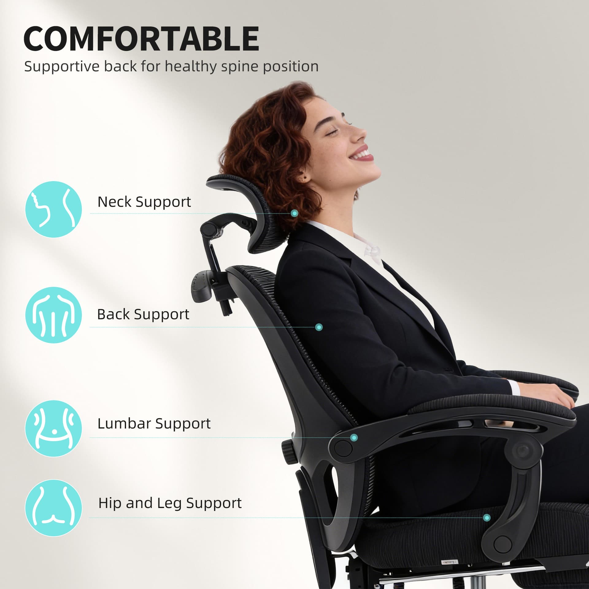 Office Chair, Ergonomic Mesh Computer Desk Chair with Adjustable Headrest, Lumbar Support, Black