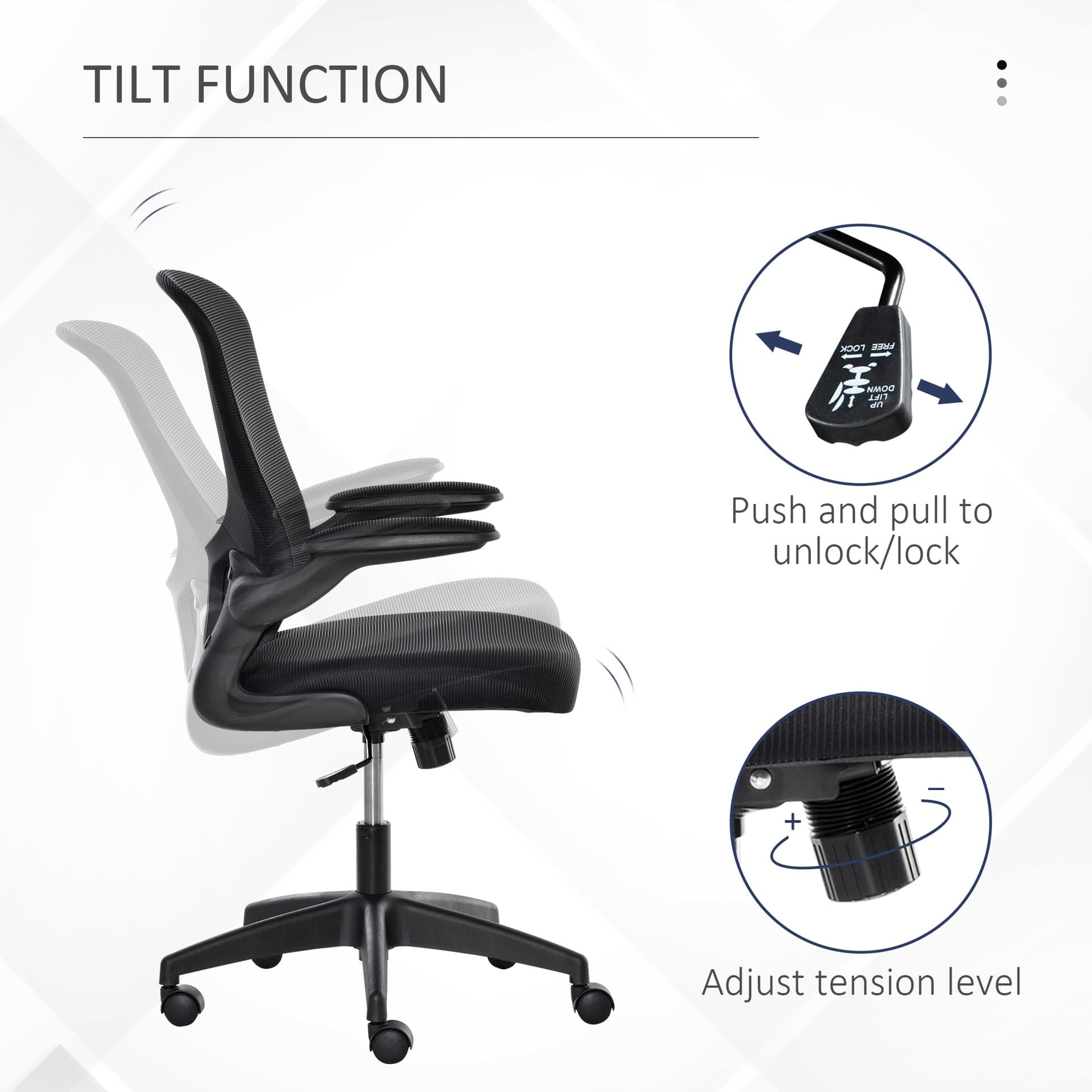 Mesh Office Chair, Swivel Desk Chair with Lumbar Back Support, Adjustable Height, Flip-Up Arm, Black