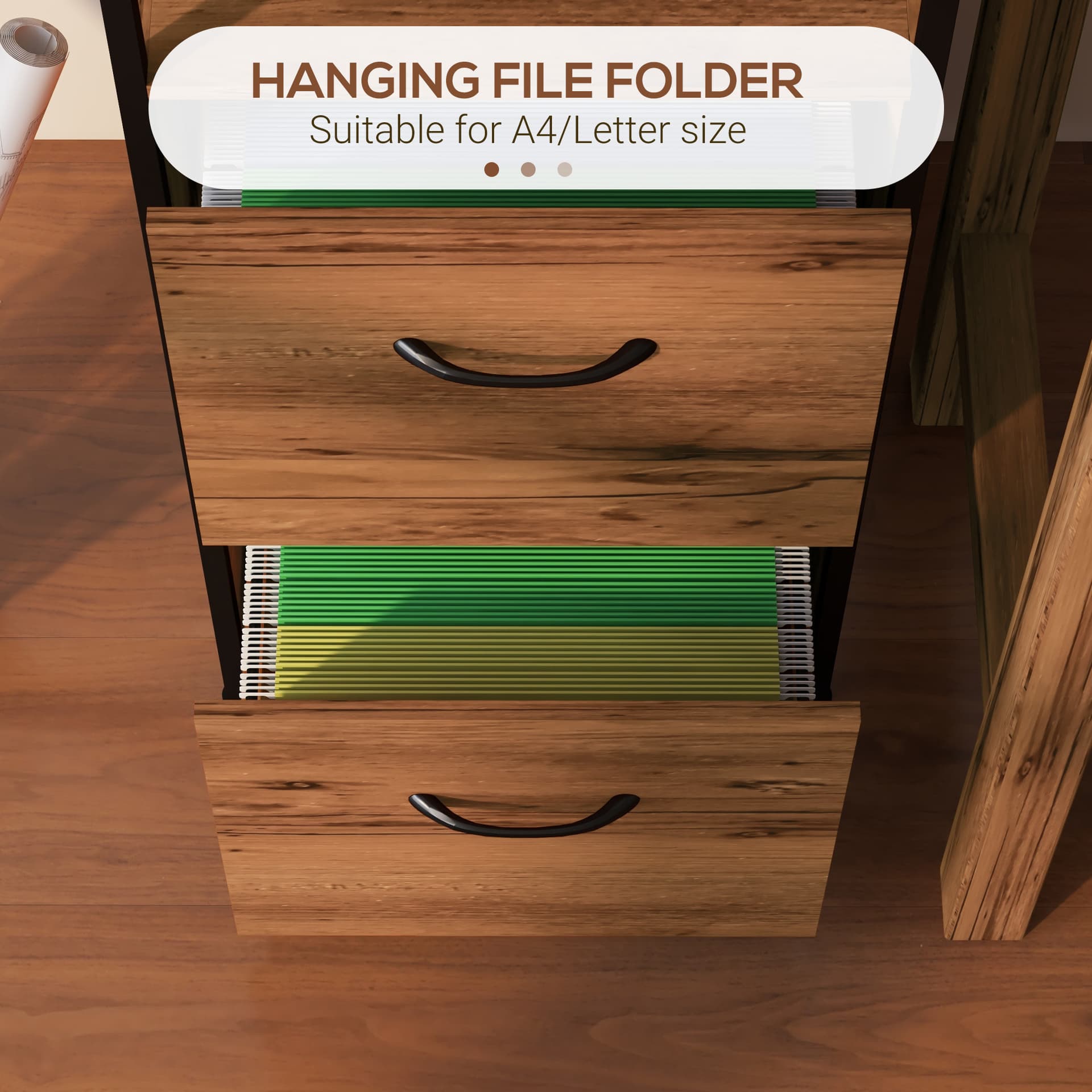 Vertical Filing Cabinet, Tall File Cabinet with 2 Drawers, Hanging Bars for Letter and A4 Size, Rustic Brown