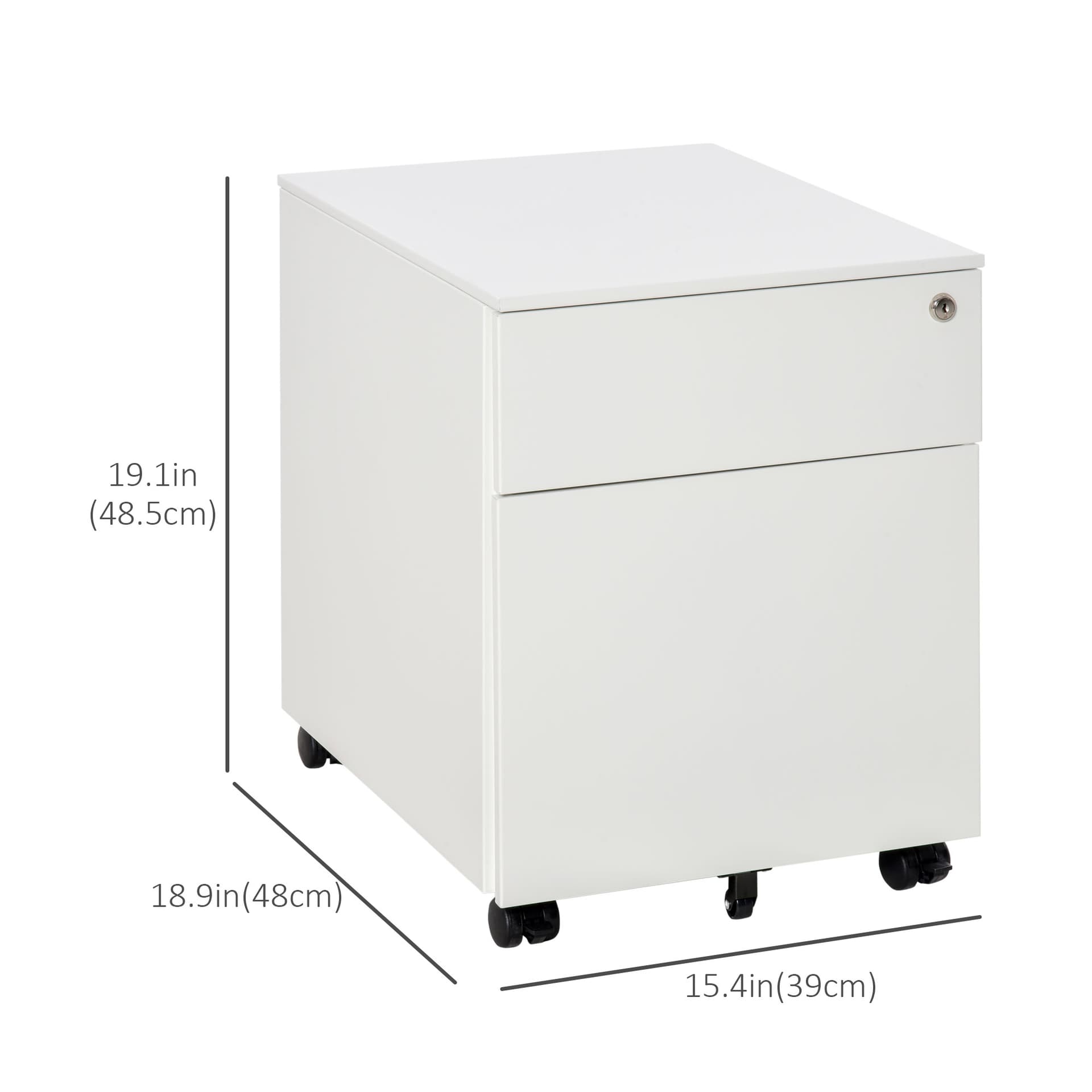 Lockable File Cabinet, Steel Filing Cabinet on Wheels for Legal, A4, Letter Size, with Pencil Tray for Home Office