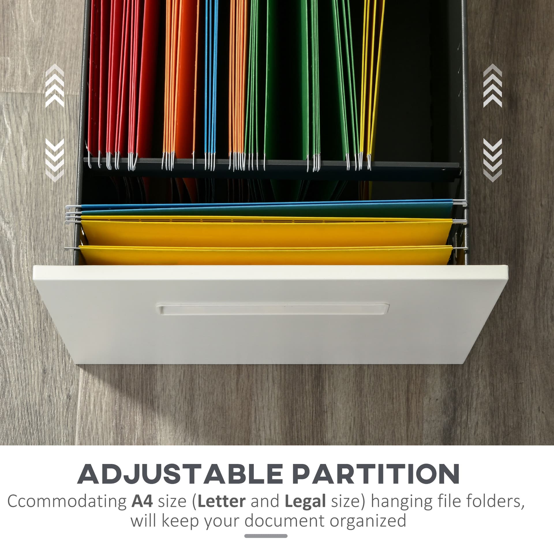 Lockable File Cabinet, Steel Filing Cabinet on Wheels for Legal, A4, Letter Size, with Pencil Tray for Home Office