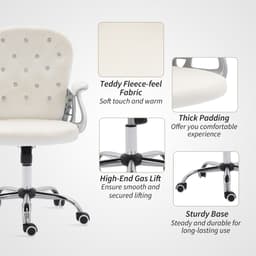 Office Chair, Computer Desk Chair with Adjustable Height and Tufted Back, Cream White