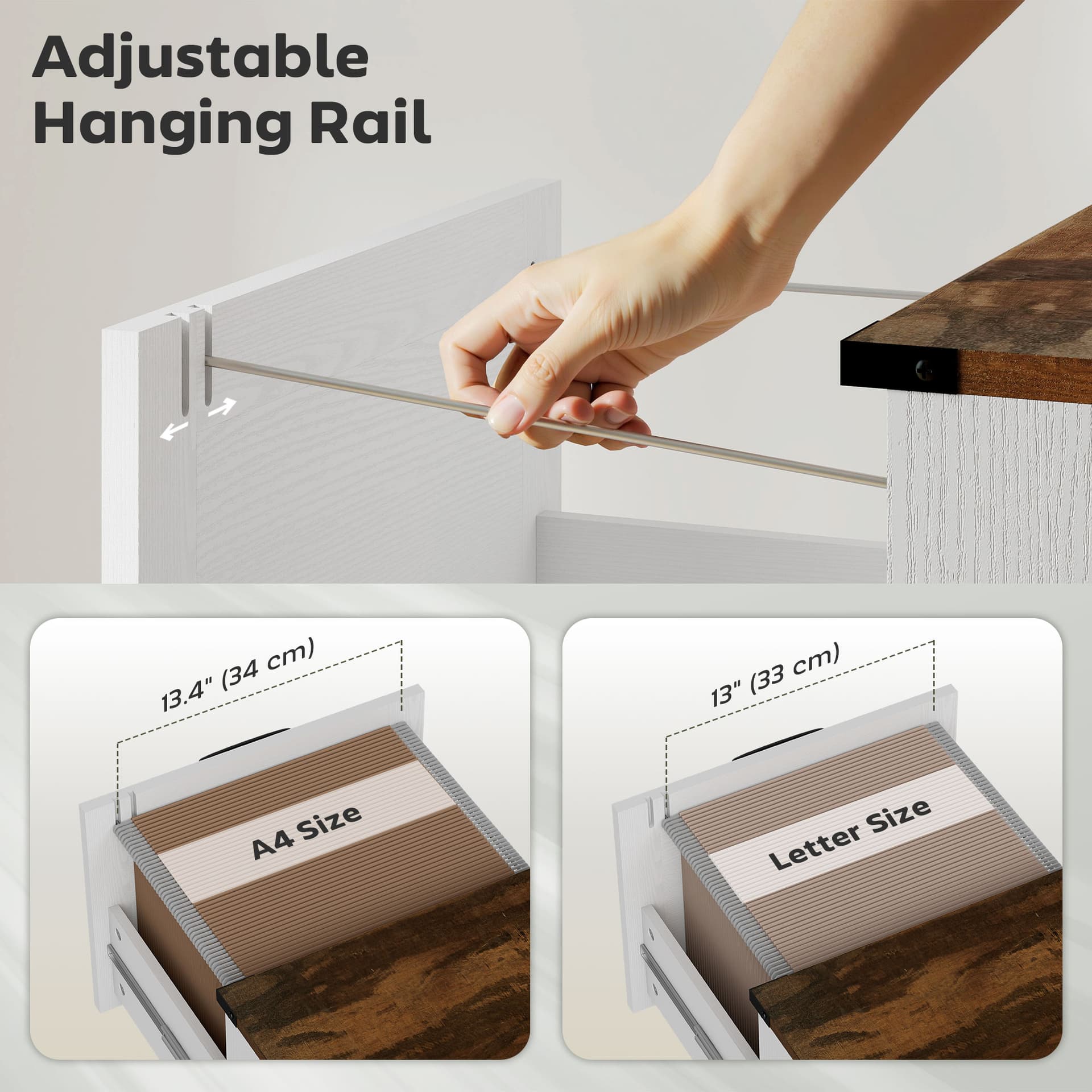 4 Drawer File Cabinet with Silent Slides, Vertical Farmhouse Filing Cabinet Fits Letter/A4 Size Home Office, White