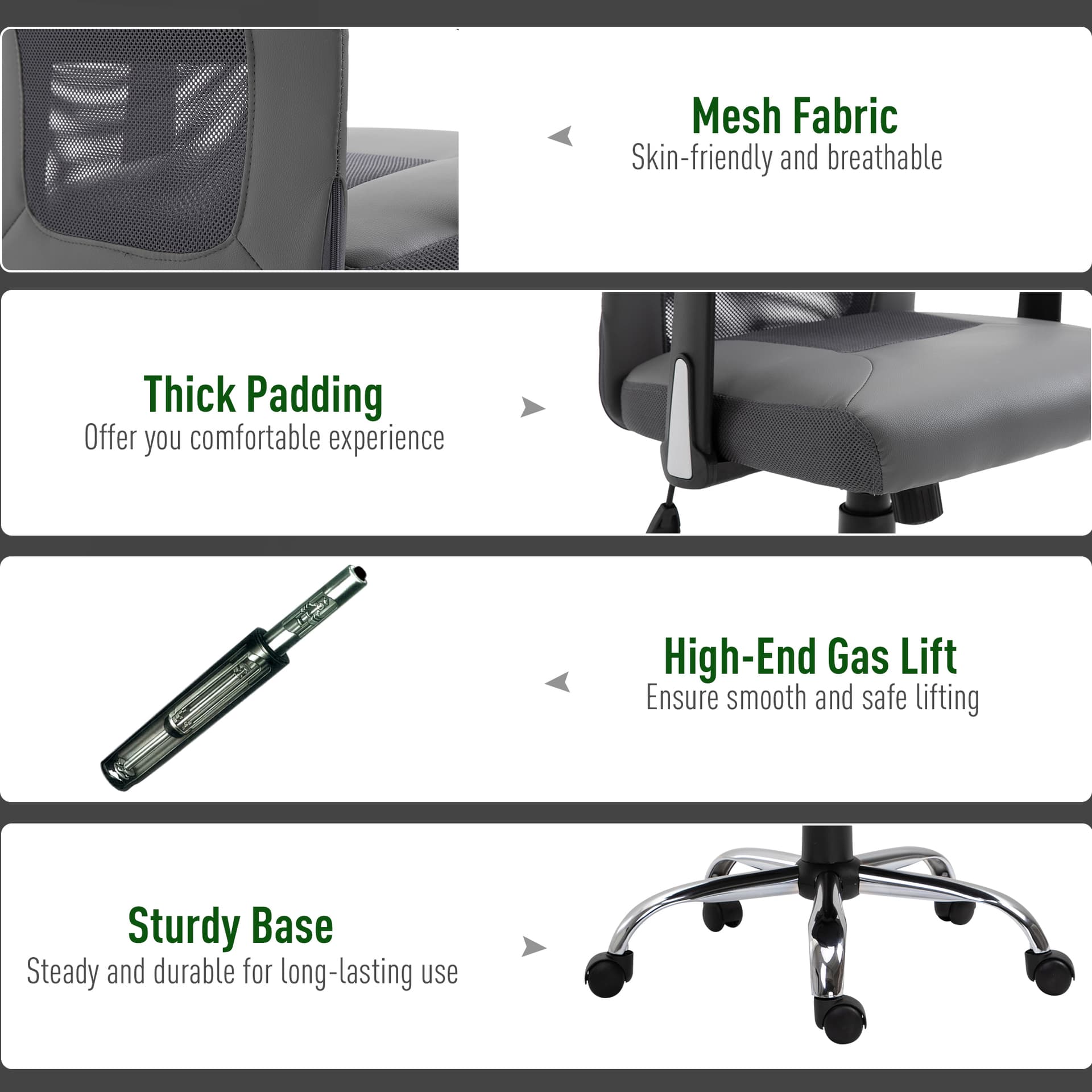 Office Chair High Back Mesh Ergonomic Computer Desk Seat Thick Padded Headrest with Armrest Office Grey