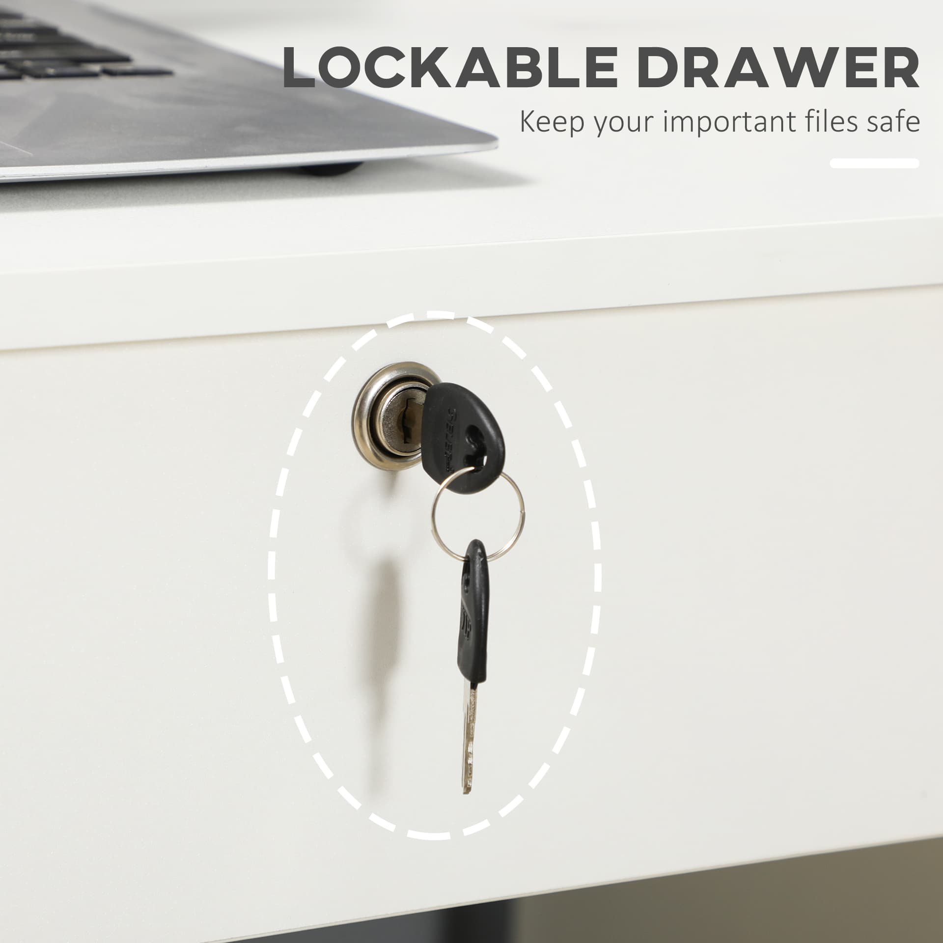 Home Office Desk with Storage, Computer Desk with Lockable Drawer and Open Compartment, White
