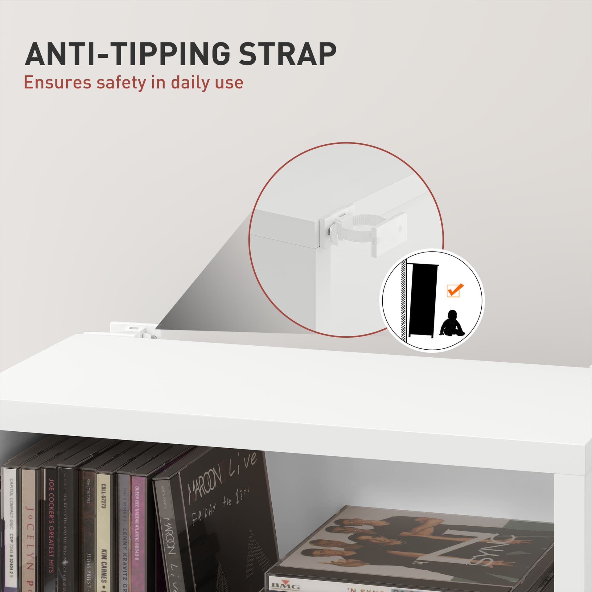 Media Storage Cabinet, 9-Tier Tall Narrow DVD Shelf with 6 Adjustable Shelves, White