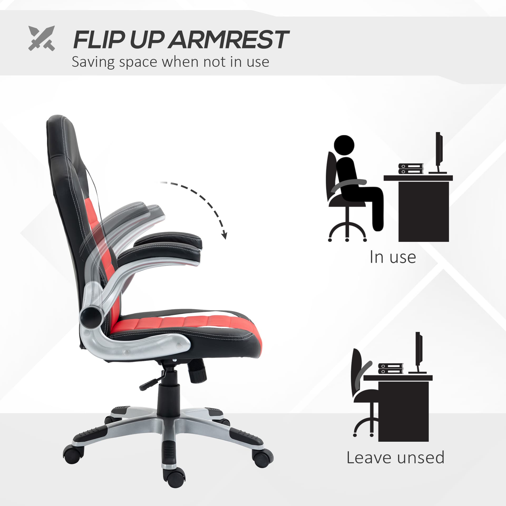 Racing Gaming Chair PU Leather Office Chair Executive Computer Desk Chair with Adjustable Height, Flip Up Armrest, Swivel Wheels, Red