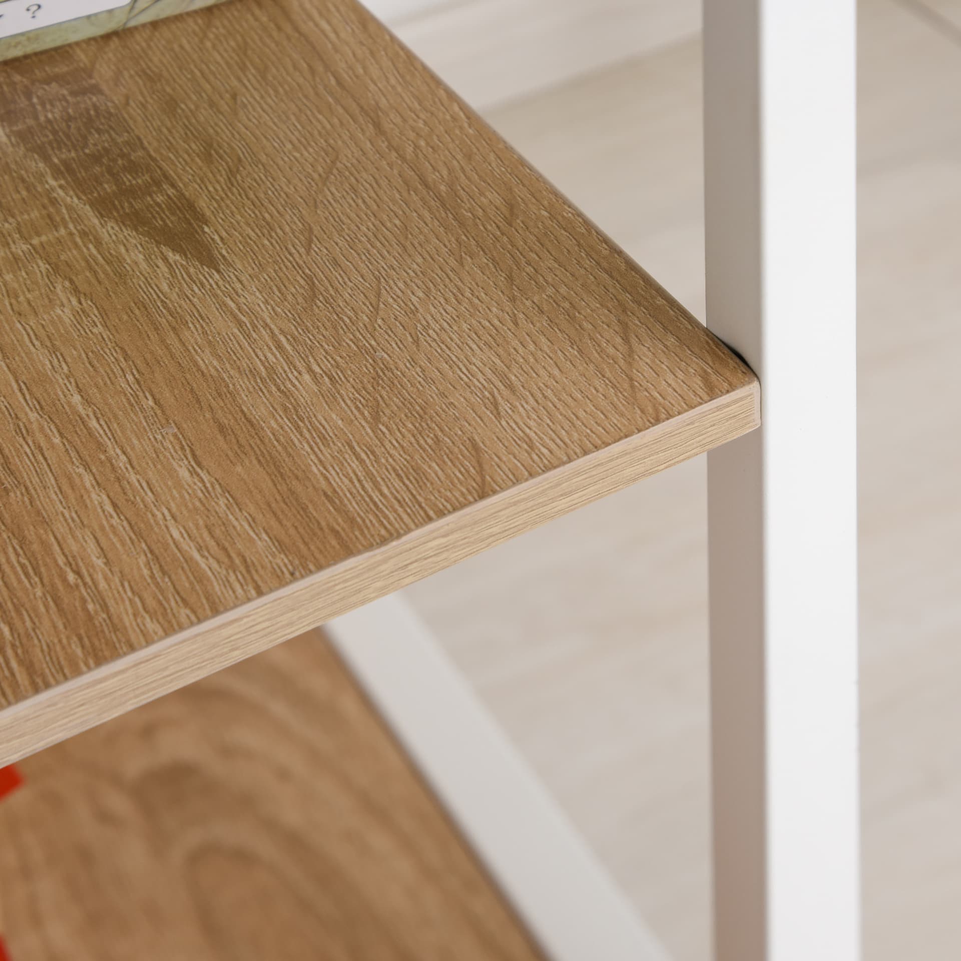 Folding Computer Desk with Storage Shelves, Study Writing Table Laptop Desk with 6 Wheels for Bedroom Home Office Workstation, Natural