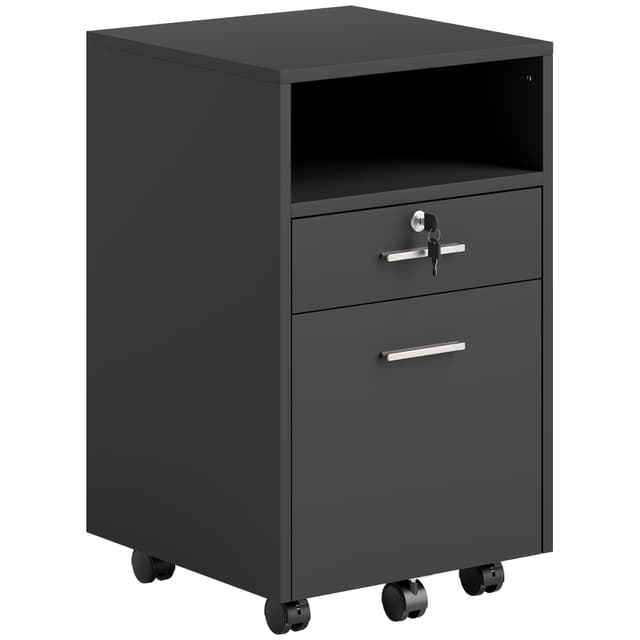 Small Filing Cabinet with 2 Drawers, Lockable Home Office Storage Cabinets on Wheels for A4, Letter Size, Black