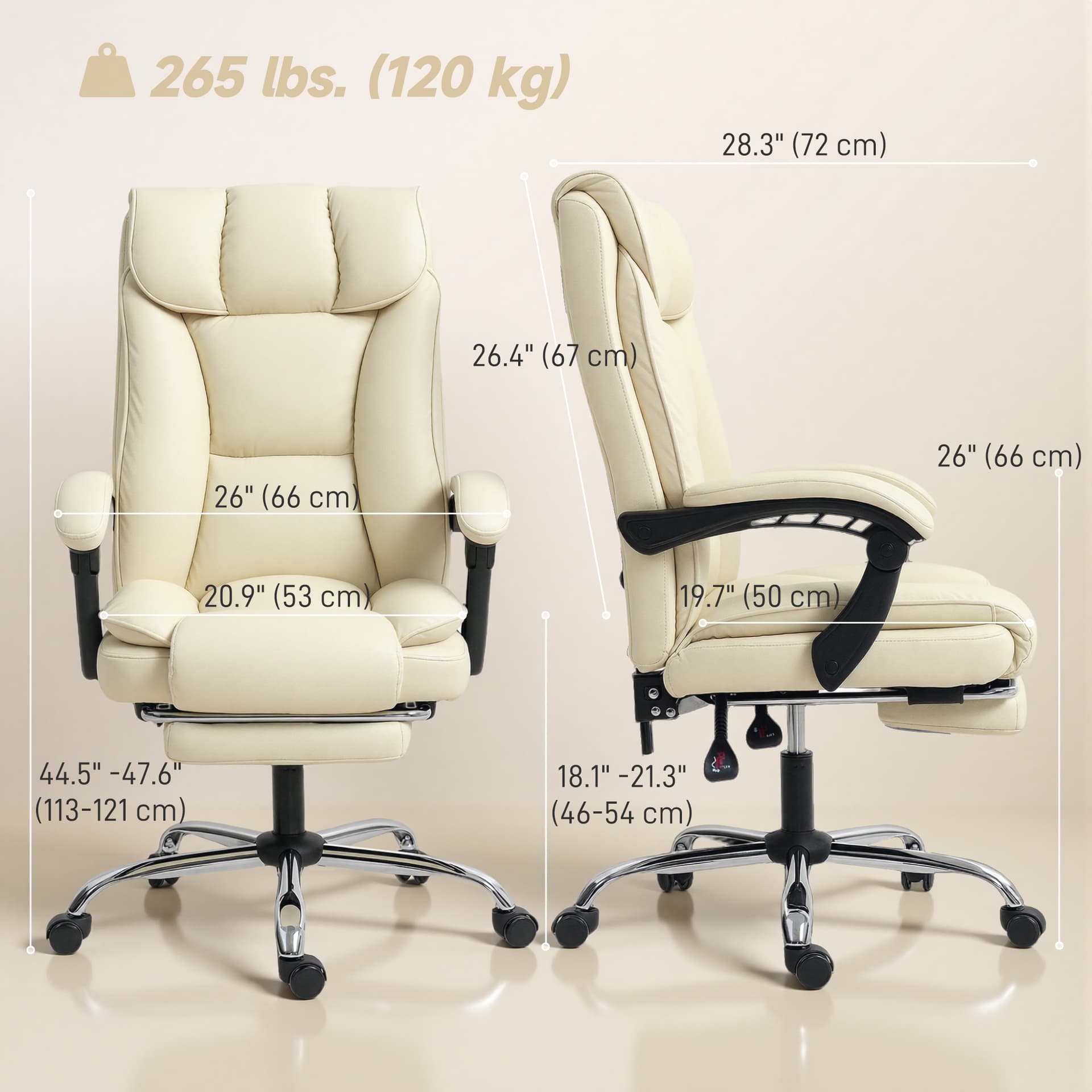 Executive Office Chair, Pet-Friendly Leather Ergonomic Desk Chair with Footrest, Swivel Recliner, Beige